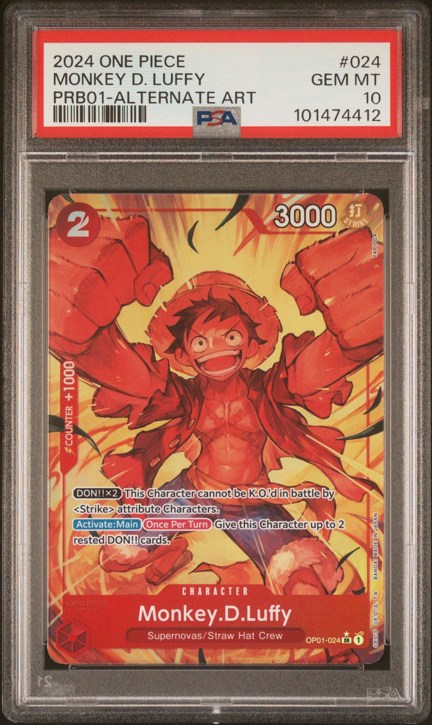 2024 One Piece Prb01-premium Booster -one Piece Card The Best- Monkey D. Luffy Alternate Art PSA 10