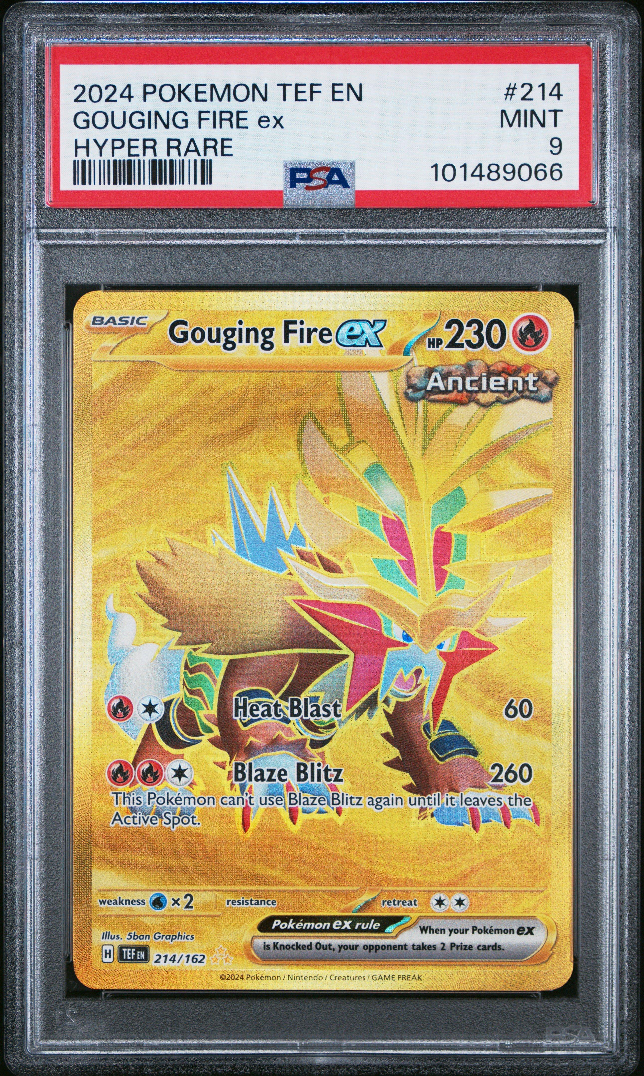 2024 Pokemon Tef En-temporal Forces 214 Gouging Fire Ex Hyper Rare PSA