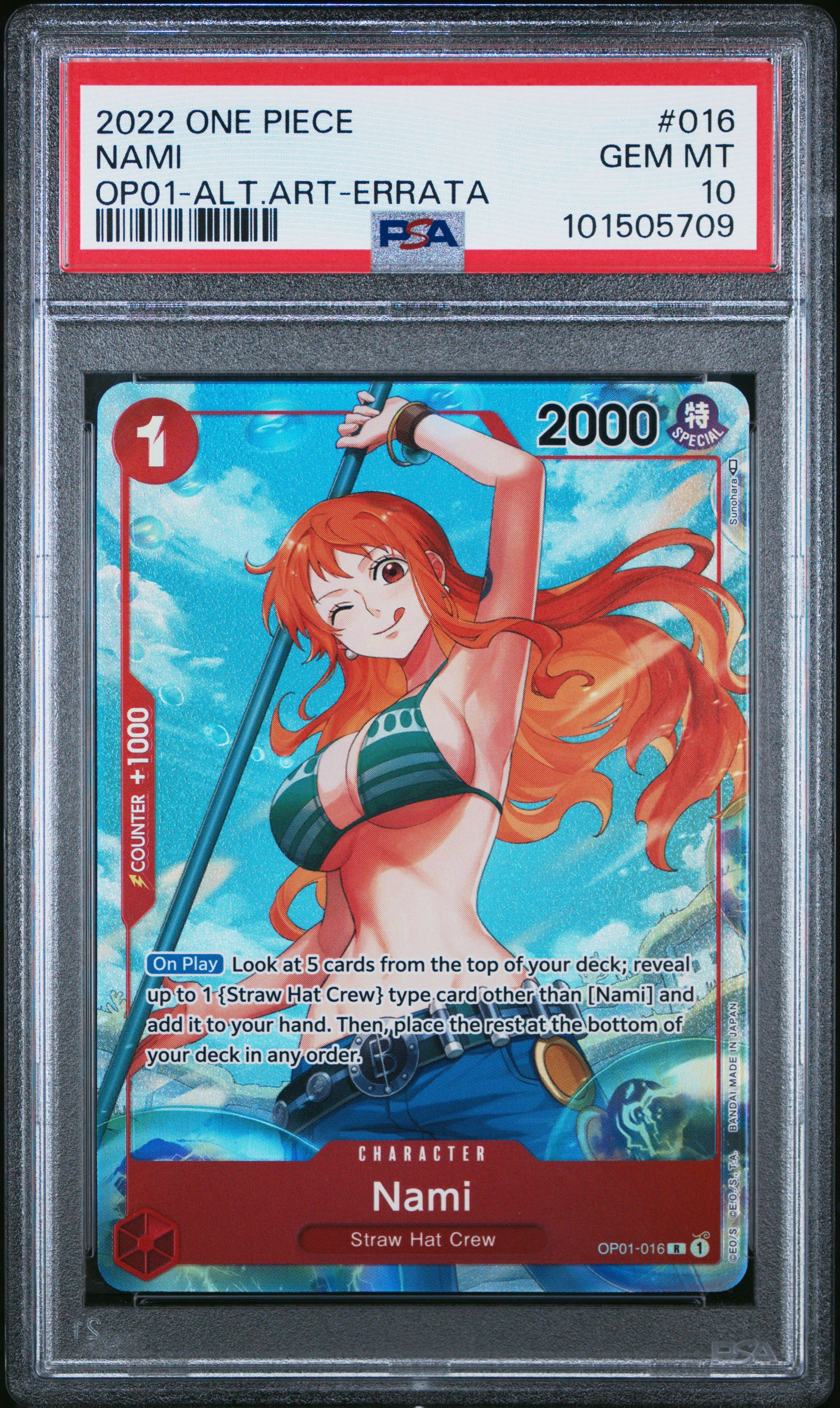 2022 One Piece Op01-romance Dawn 016 Nami Alternate Art-errata PSA