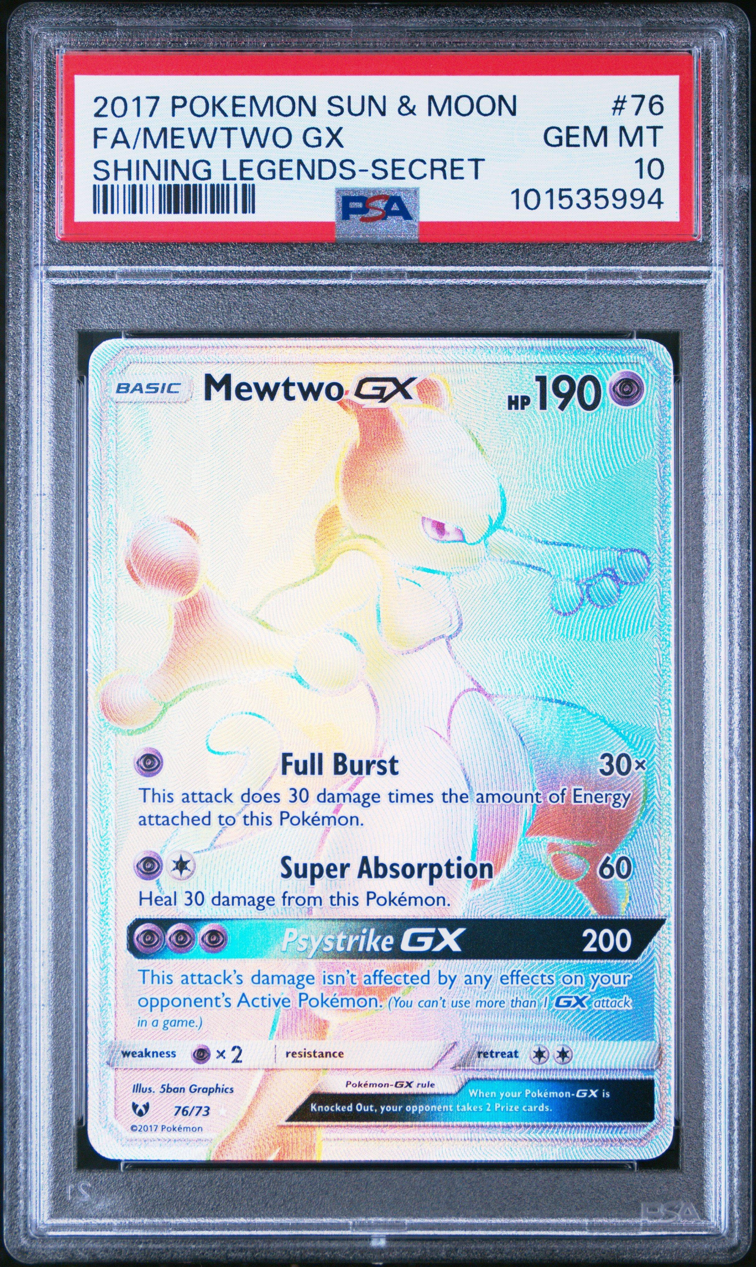 2017 Pokemon Sun & Moon Shining Legends 76 Full Art/mewtwo Gx