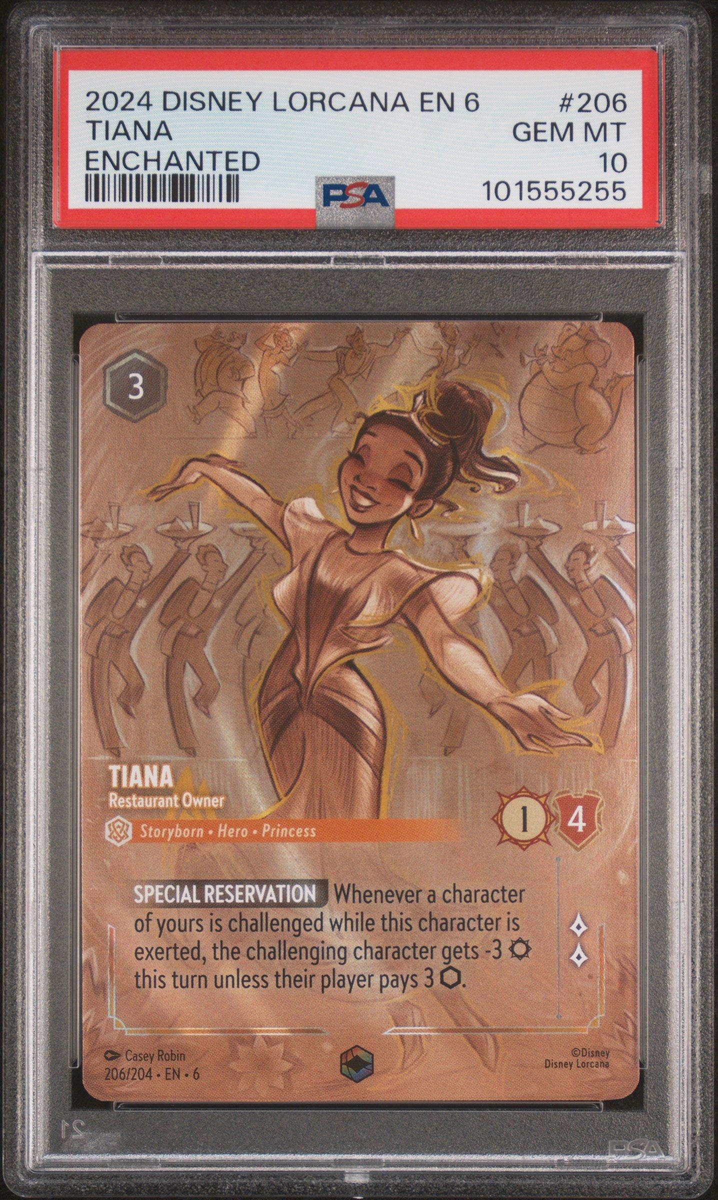 2024 Disney Lorcana En 6-azurite Sea 206 Tiana - Restaurant Owner Enchanted PSA 10