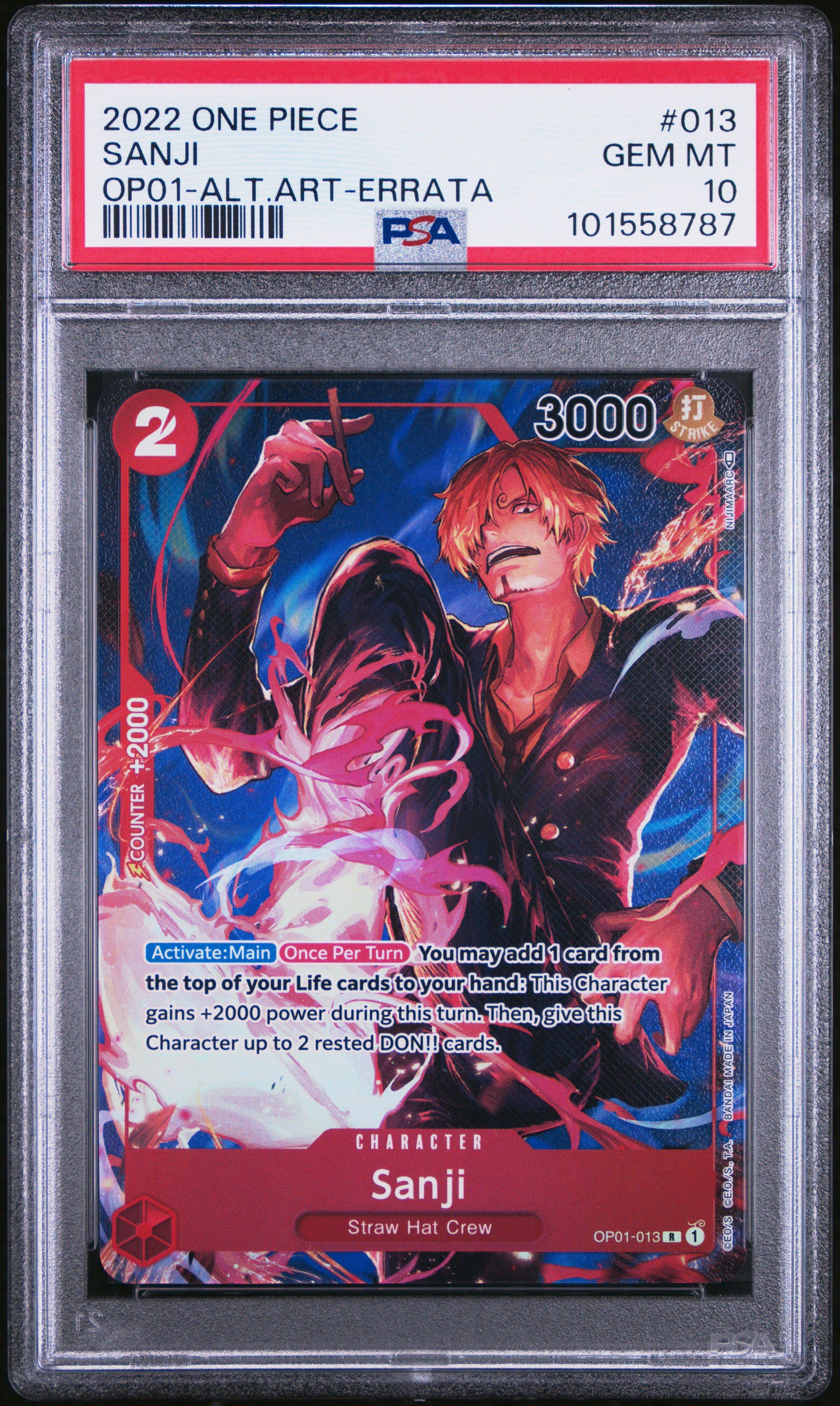 2022 One Piece Op01-romance Dawn 013 Sanji Alternate Art-errata PSA 10