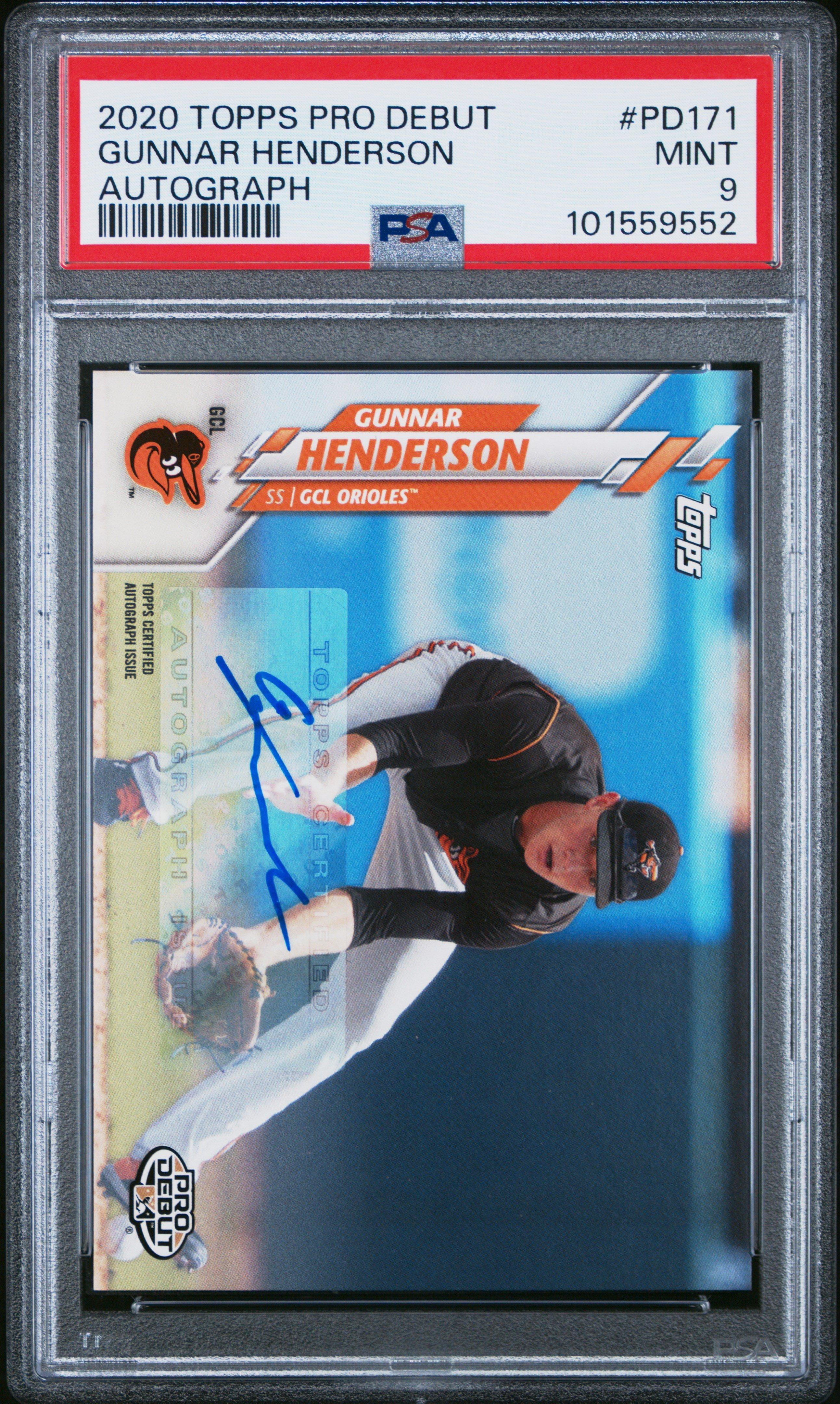 2020 Topps Pro Debut Pd171 Gunnar Henderson Autograph PSA 9 Graded