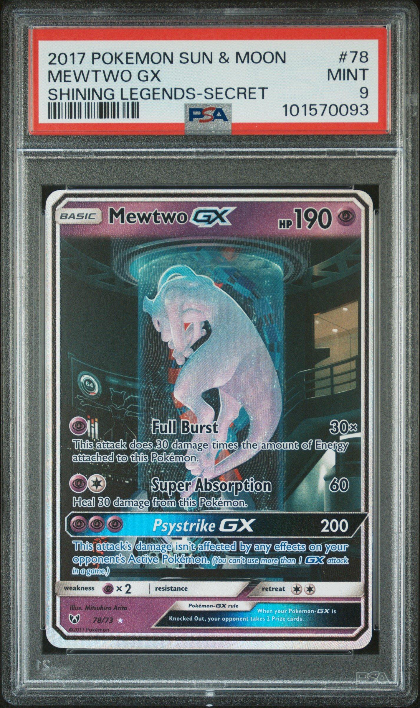 2017 Pokemon Sun & Moon Shining Legends 78 Mewtwo Gx Secret PSA 9