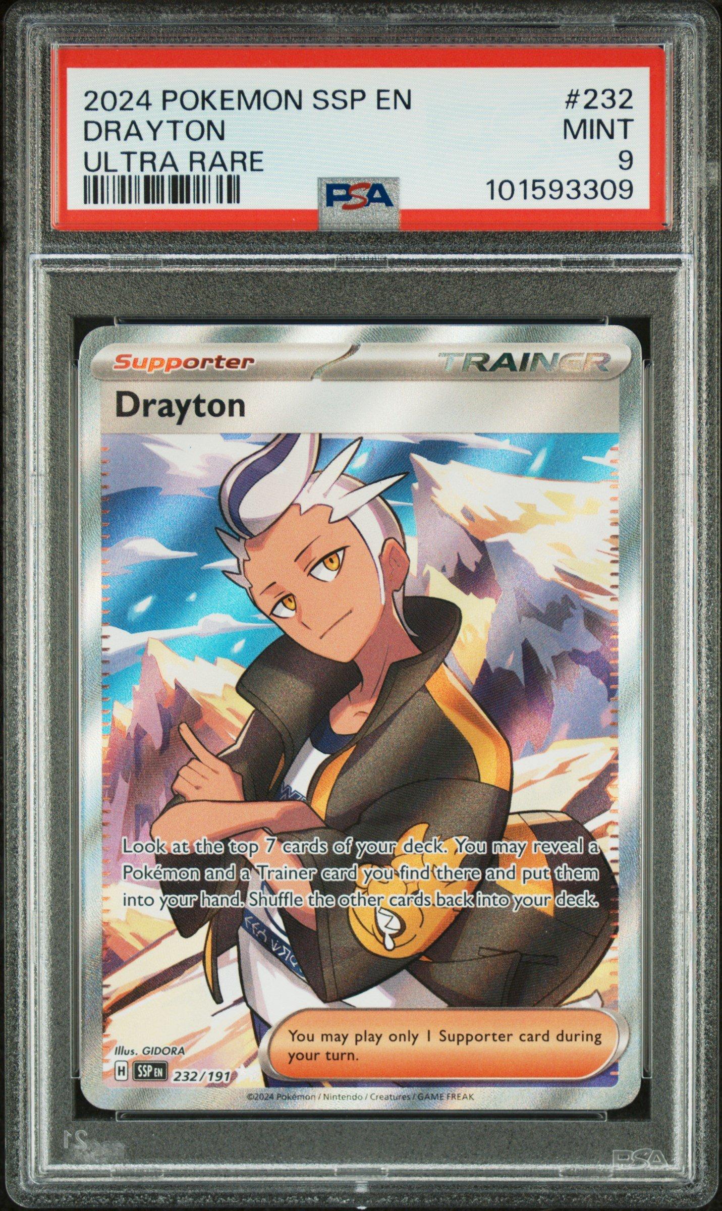 2024 Pokemon Ssp En-surging Sparks 232 Drayton Ultra Rare PSA 9