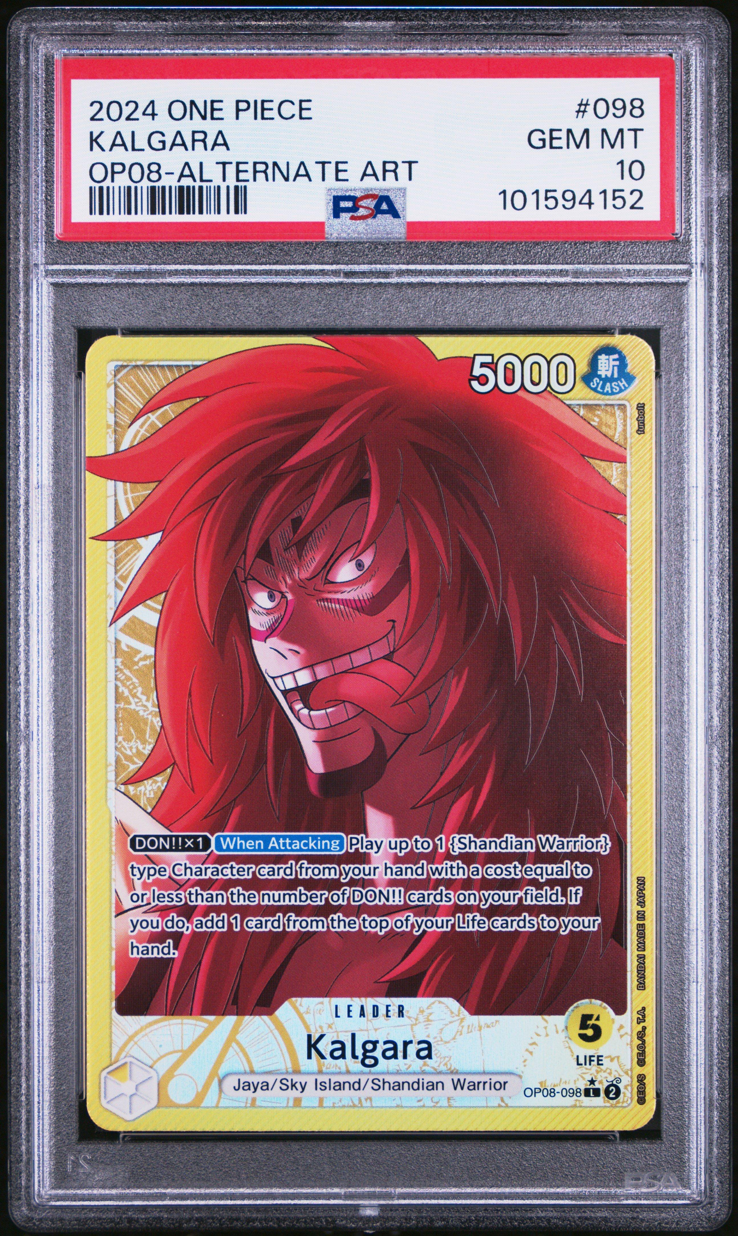 2024 One Piece Op08-two Legends 098 Kalgara Alternate Art PSA 10