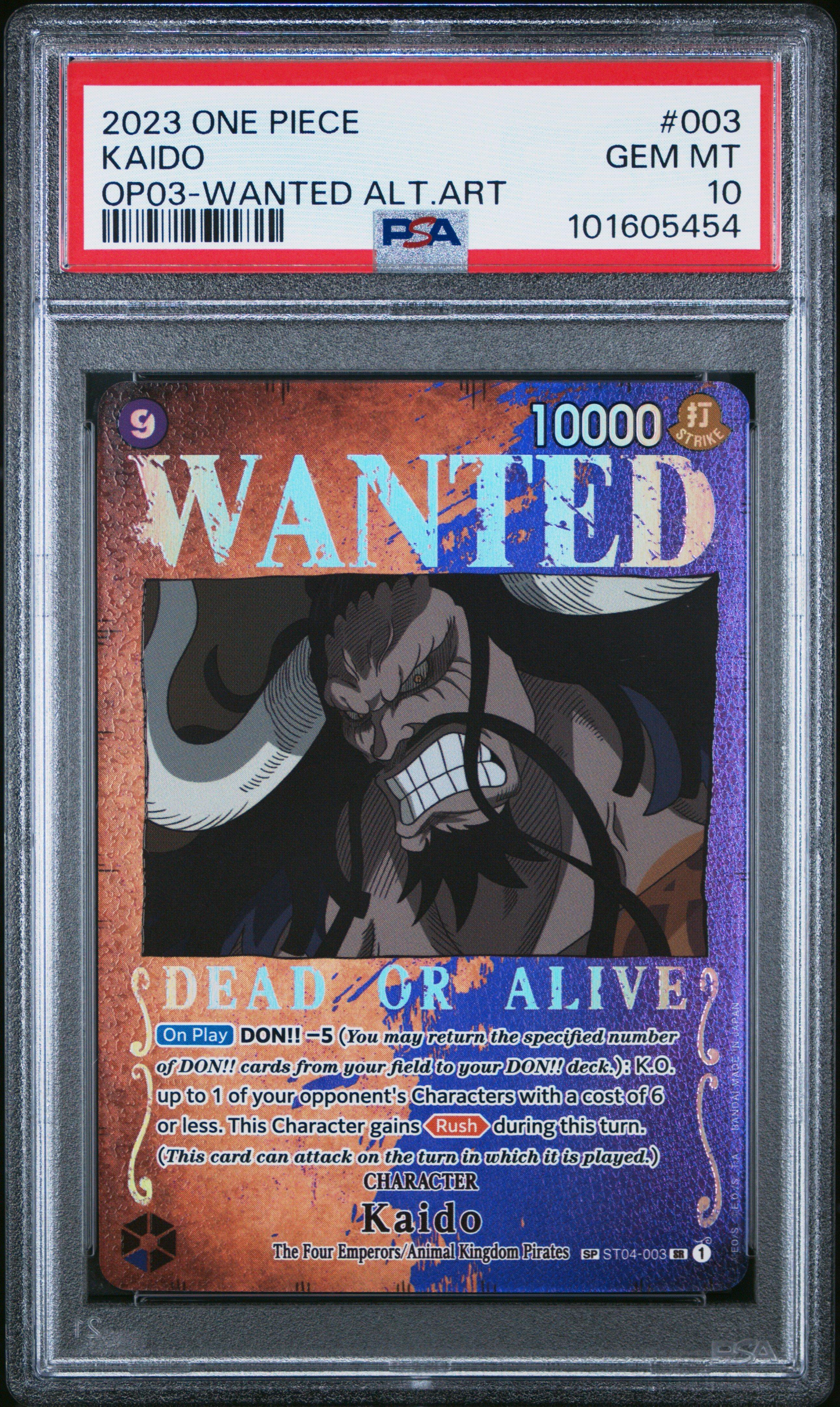 2023 One Piece Op03-pillars Of Strength 003 Kaido Wanted Alternate Art PSA 10