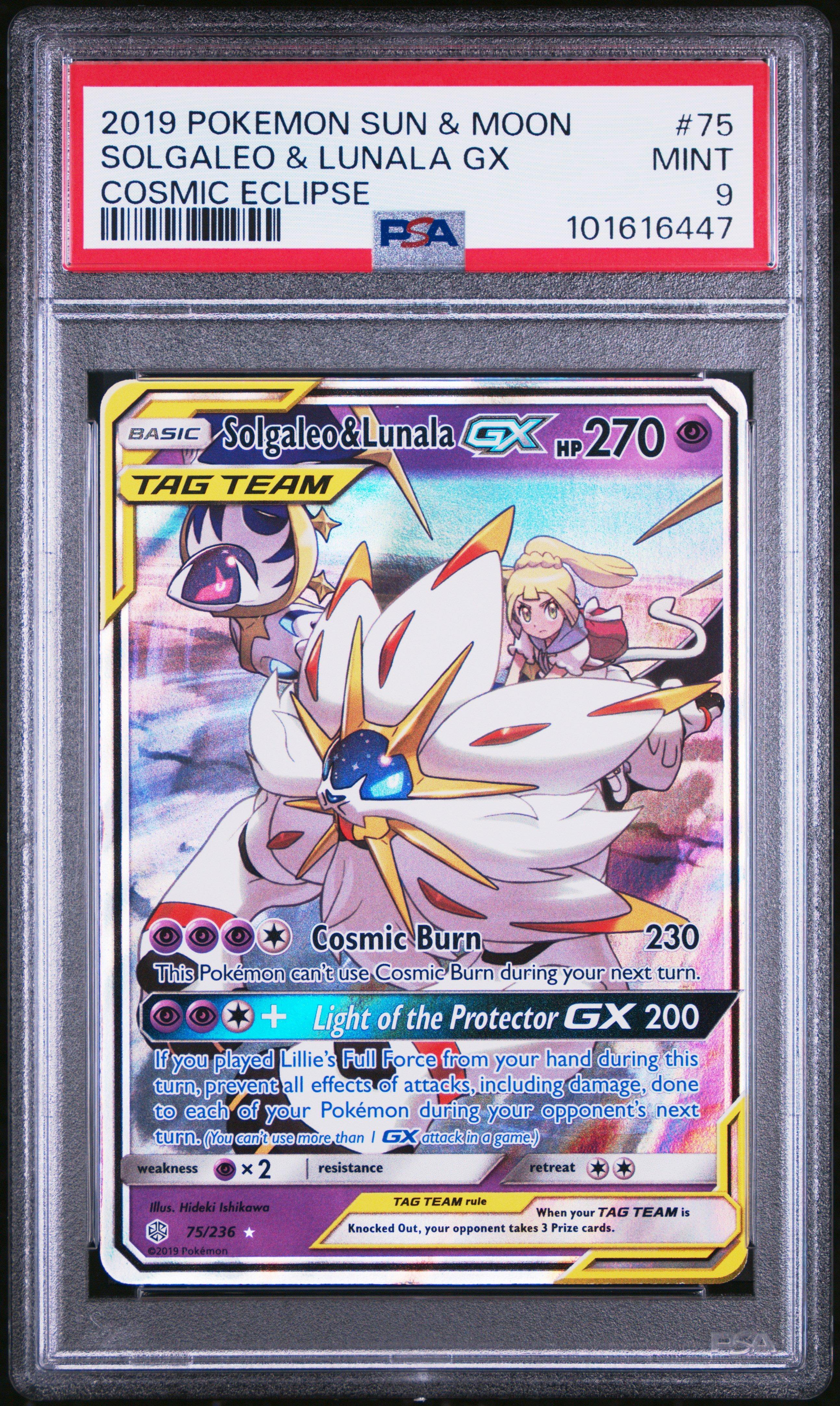 2019 Pokemon Sun & Moon Cosmic Eclipse Solgaleo & Lunala Gx PSA