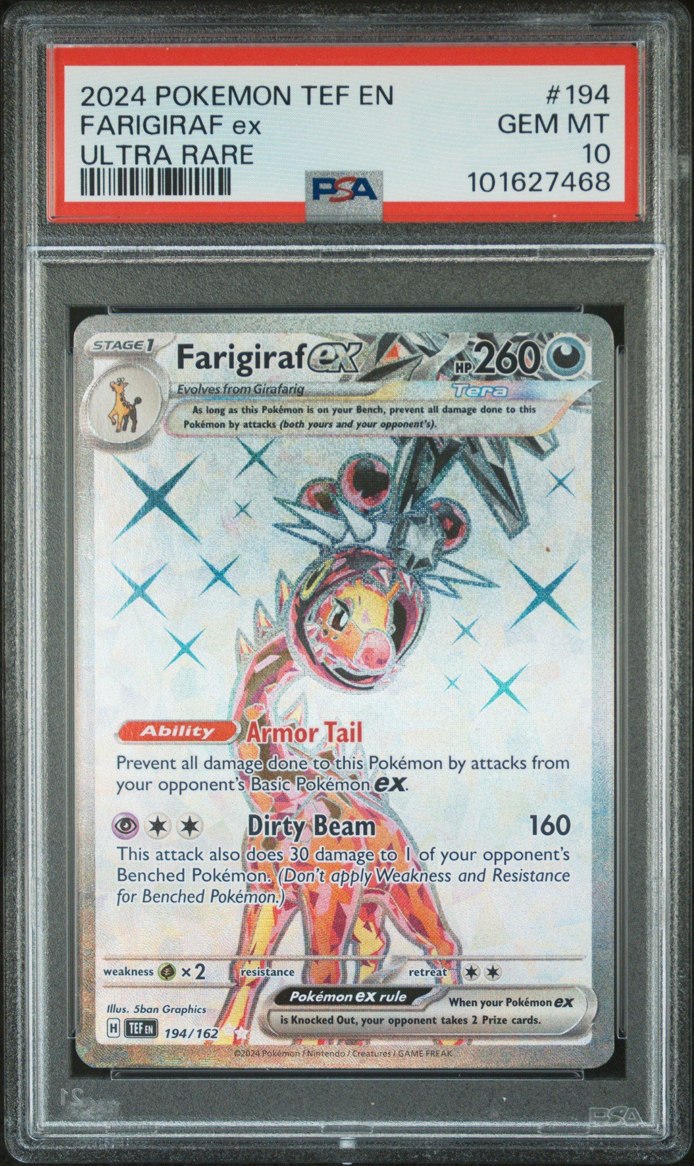 2024 Pokemon Tef En-temporal Forces 194 Farigiraf Ex Ultra Rare PSA 10