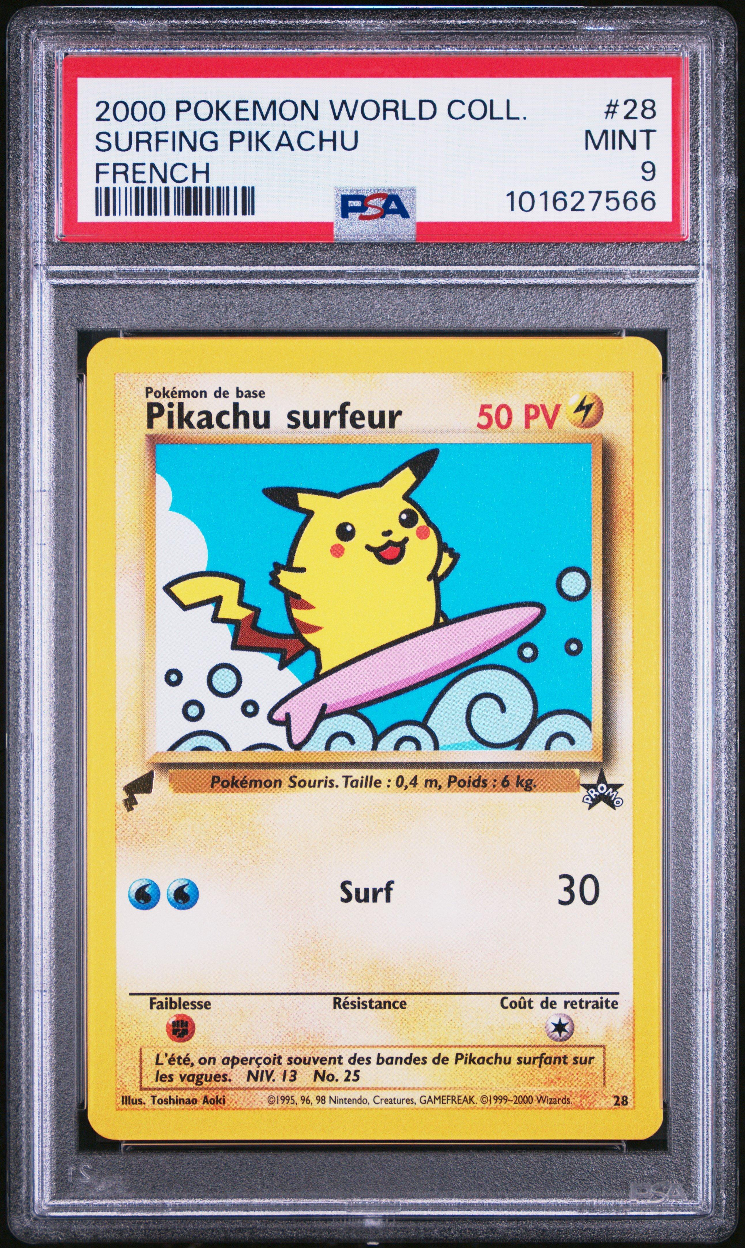 2000 Pokemon Pikachu World 28 Surfing Pikachu French PSA 9