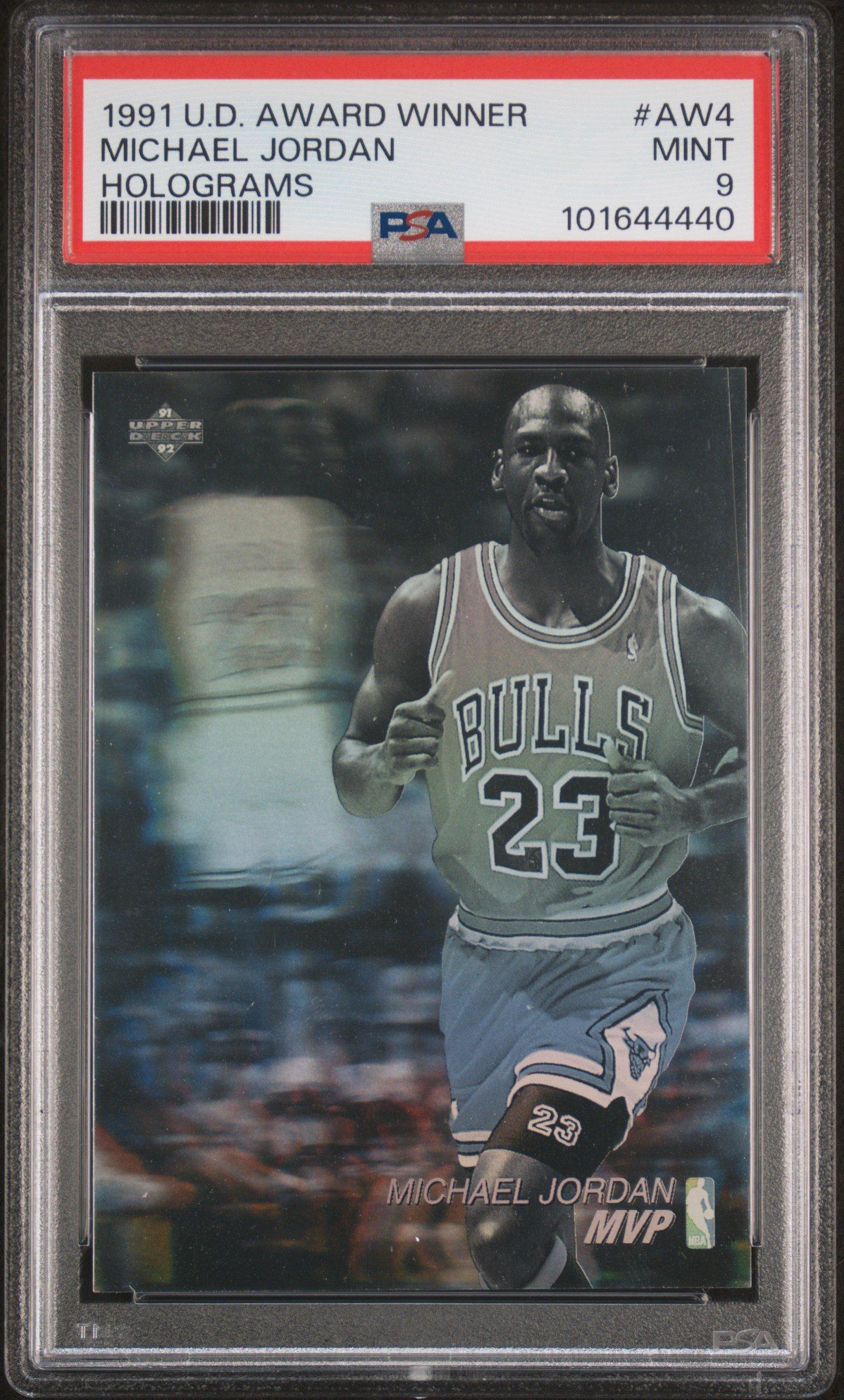 michael jordan upper deck holographic card These sleek holograms changed the hobby forever, paving the way for how we chase elite inserts today!  1991-92 Upper Deck Award Winner Hologram AW4  Award holograms 91-92 Upper Deck Hologram Michael
