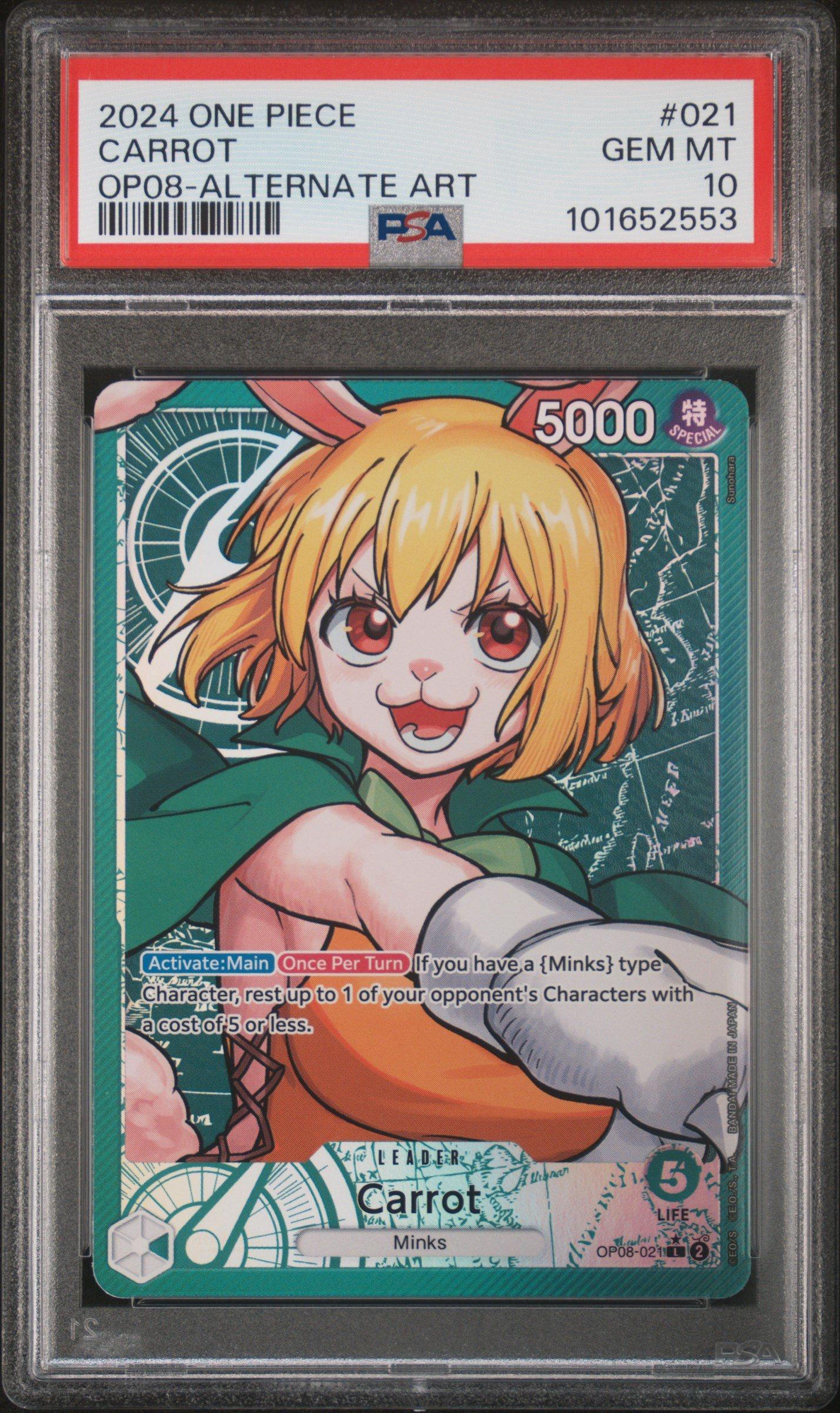 2024 One Piece Op08-two Legends 021 Carrot Alternate Art PSA 10