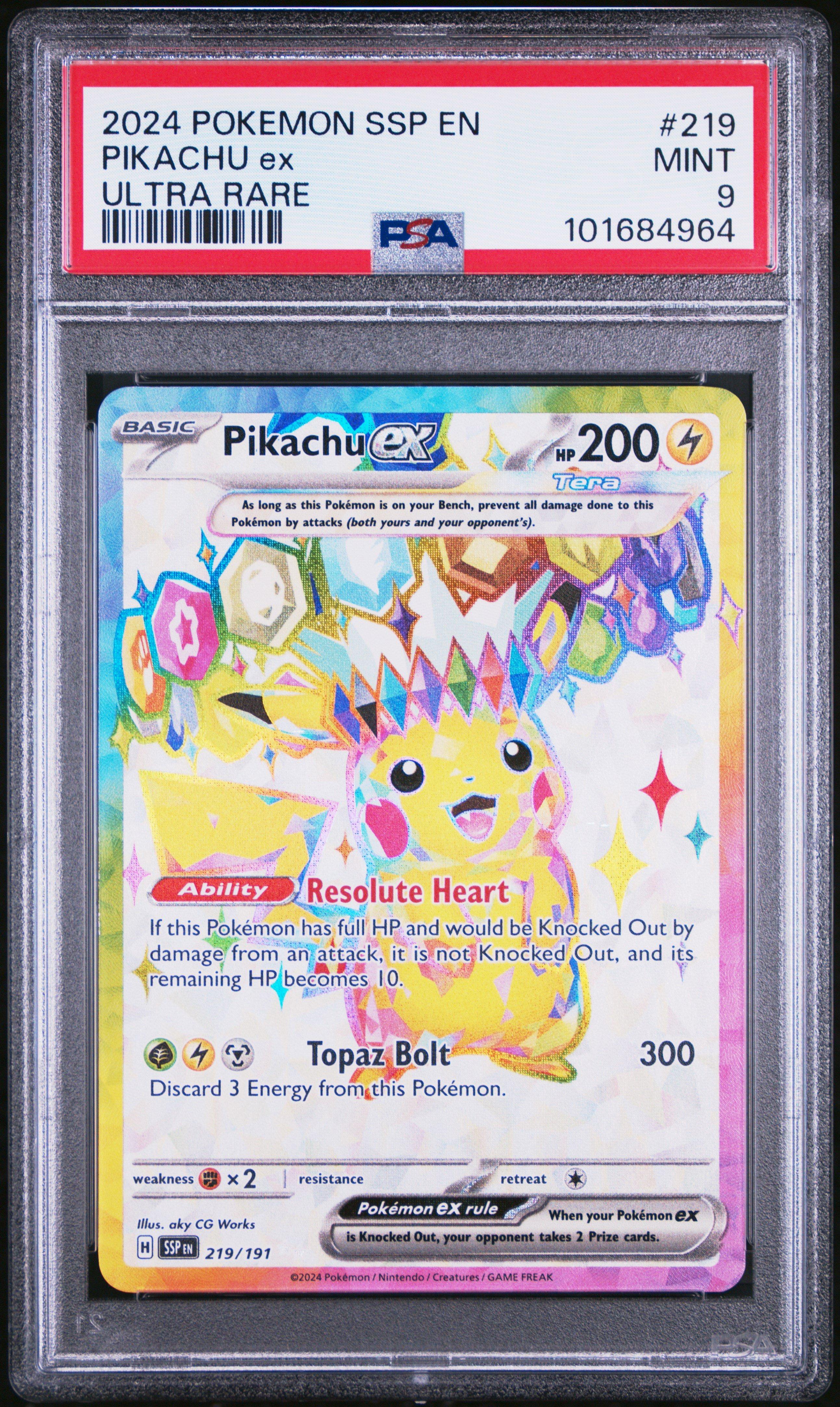 ピカチュウEX ウルトラレア 2024年 MINT PSA9 2024 Pokemon Ssp En-surging Sparks 219 Pikachu Ex Ultra Rare PSA 9
