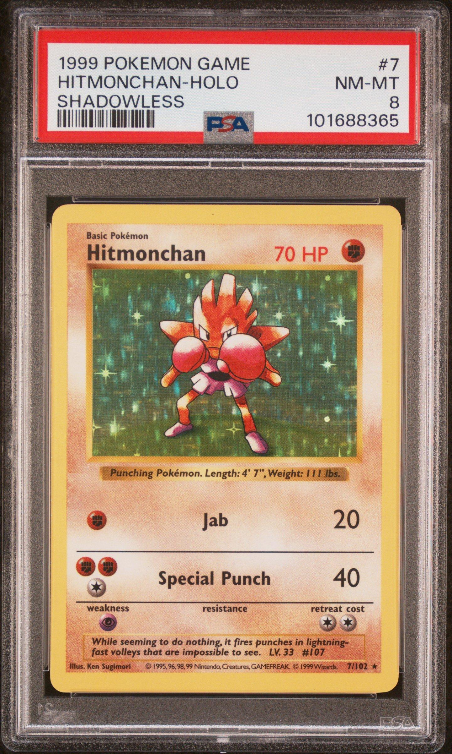 1999 Pokemon Game 7 Hitmonchan-holo Shadowless PSA 8 Graded Card