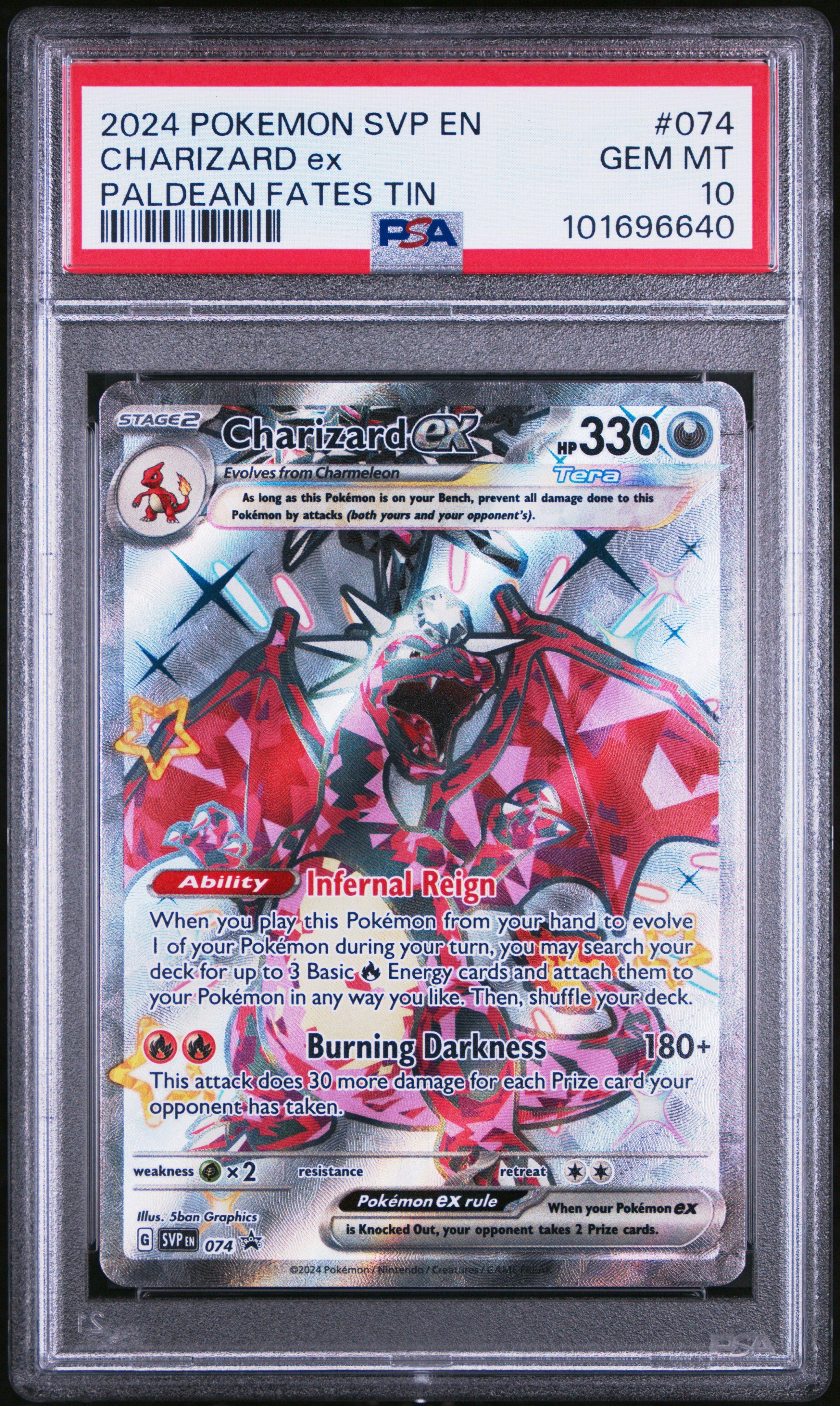 2024 Pokemon Svp En-sv Black Star Promo 074 Charizard Ex Paldean Fates Tin PSA 10