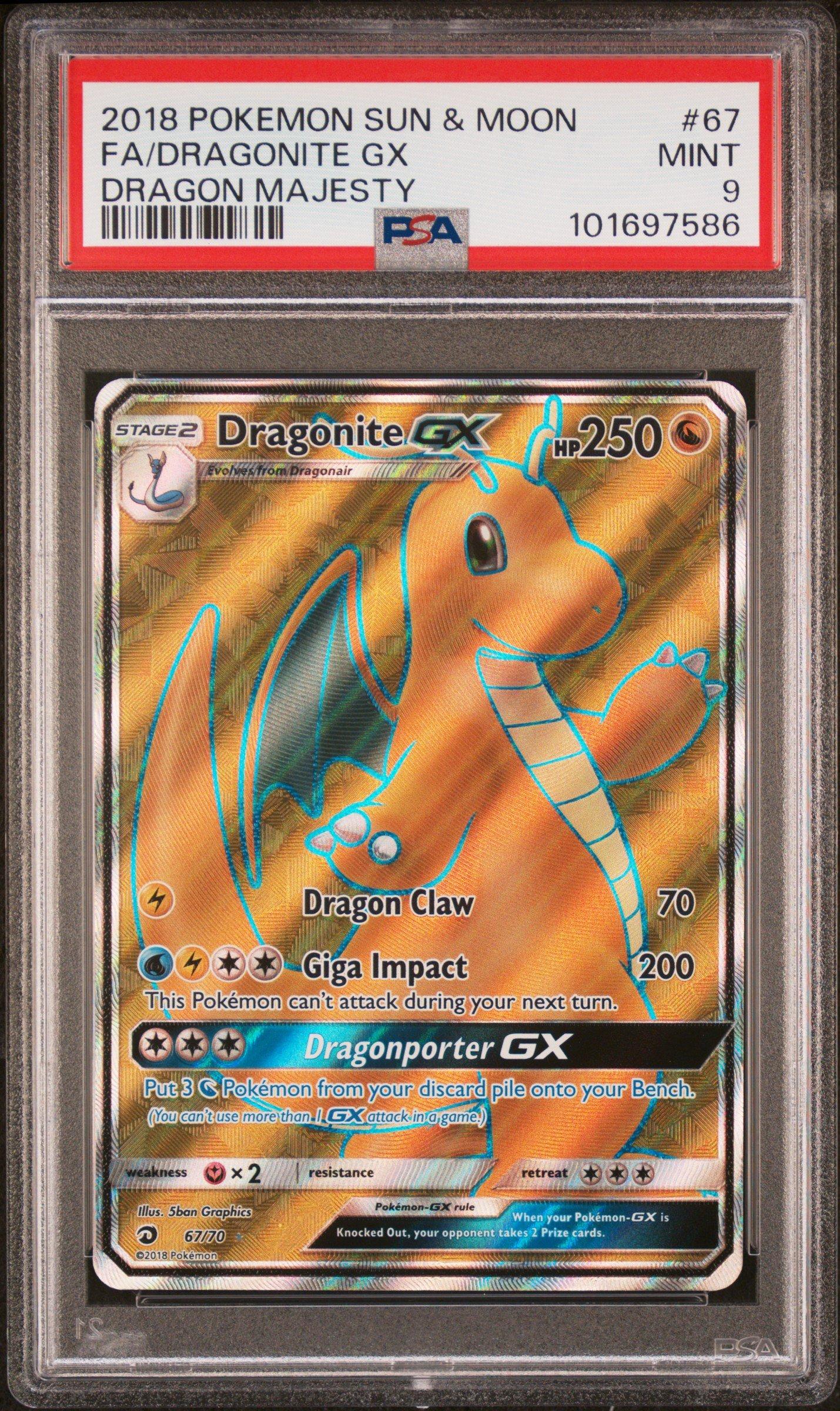2018 Pokemon Sun & Moon Dragon Majesty 67 Full Art/dragonite Gx PSA