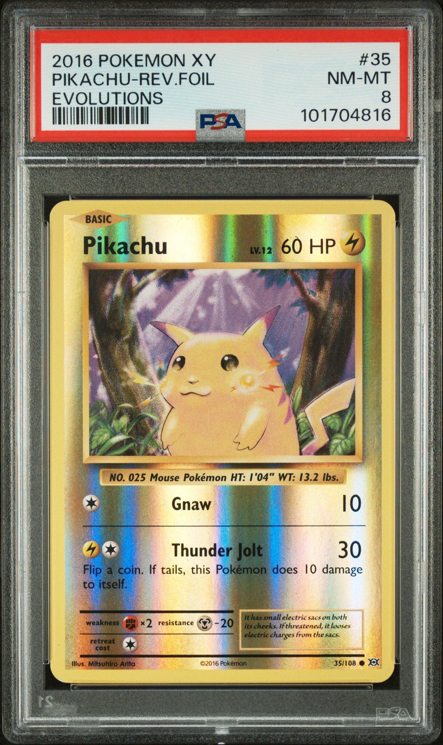 2016 Pokemon Xy Evolutions 35 Pikachu-reverse Foil PSA 8 Graded