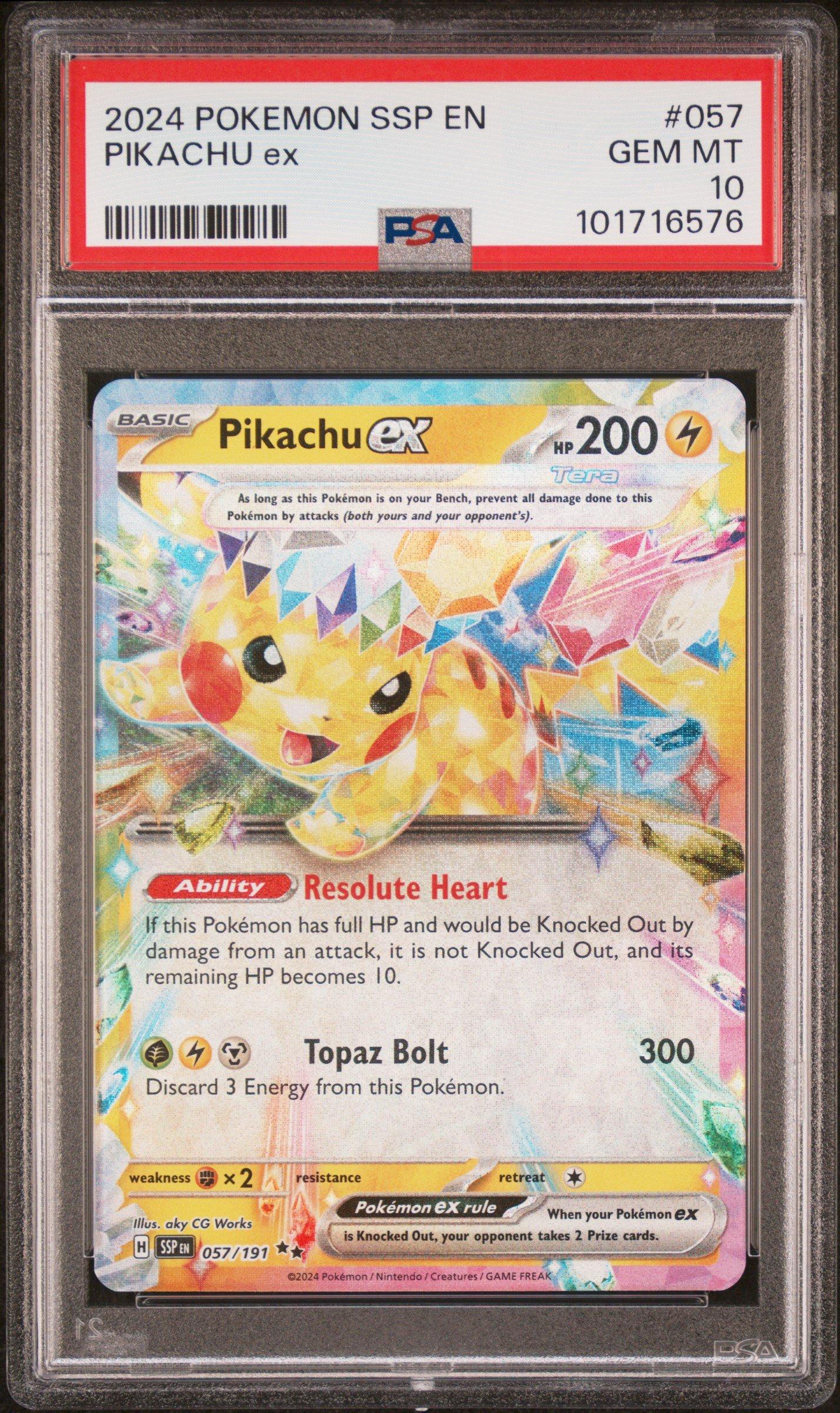 pokemon surging sparks pikachu card Graded: ex 238/191 (2024) Holo PSA 8 Pikachu EX 2024 Pokemon Surging