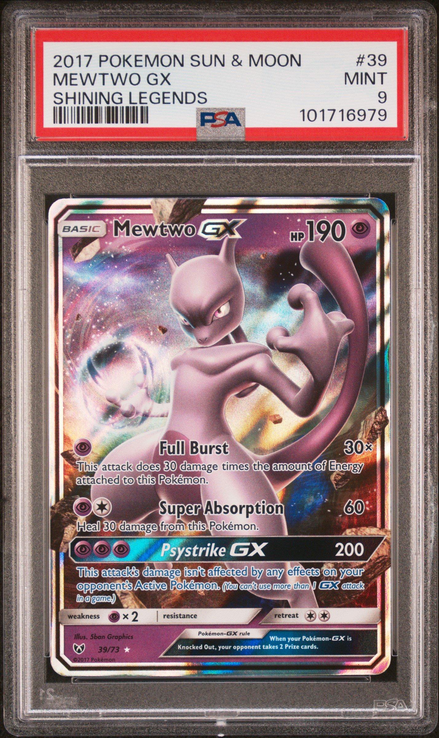 2017 Pokemon Sun & Moon Shining Legends 39 Mewtwo Gx PSA 9 Graded