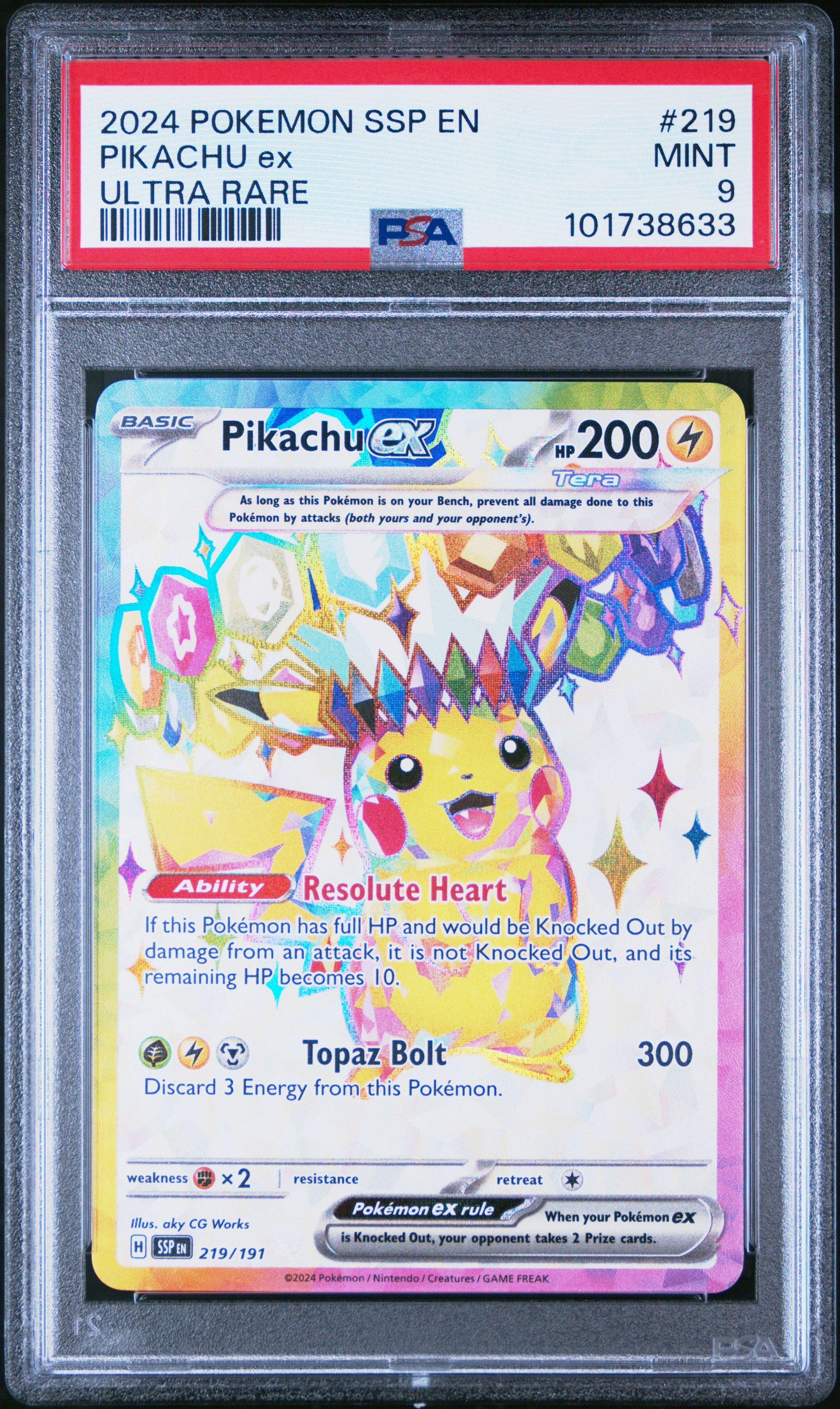 2024 Pokemon Ssp En-surging Sparks 219 Pikachu Ex Ultra Rare PSA 9