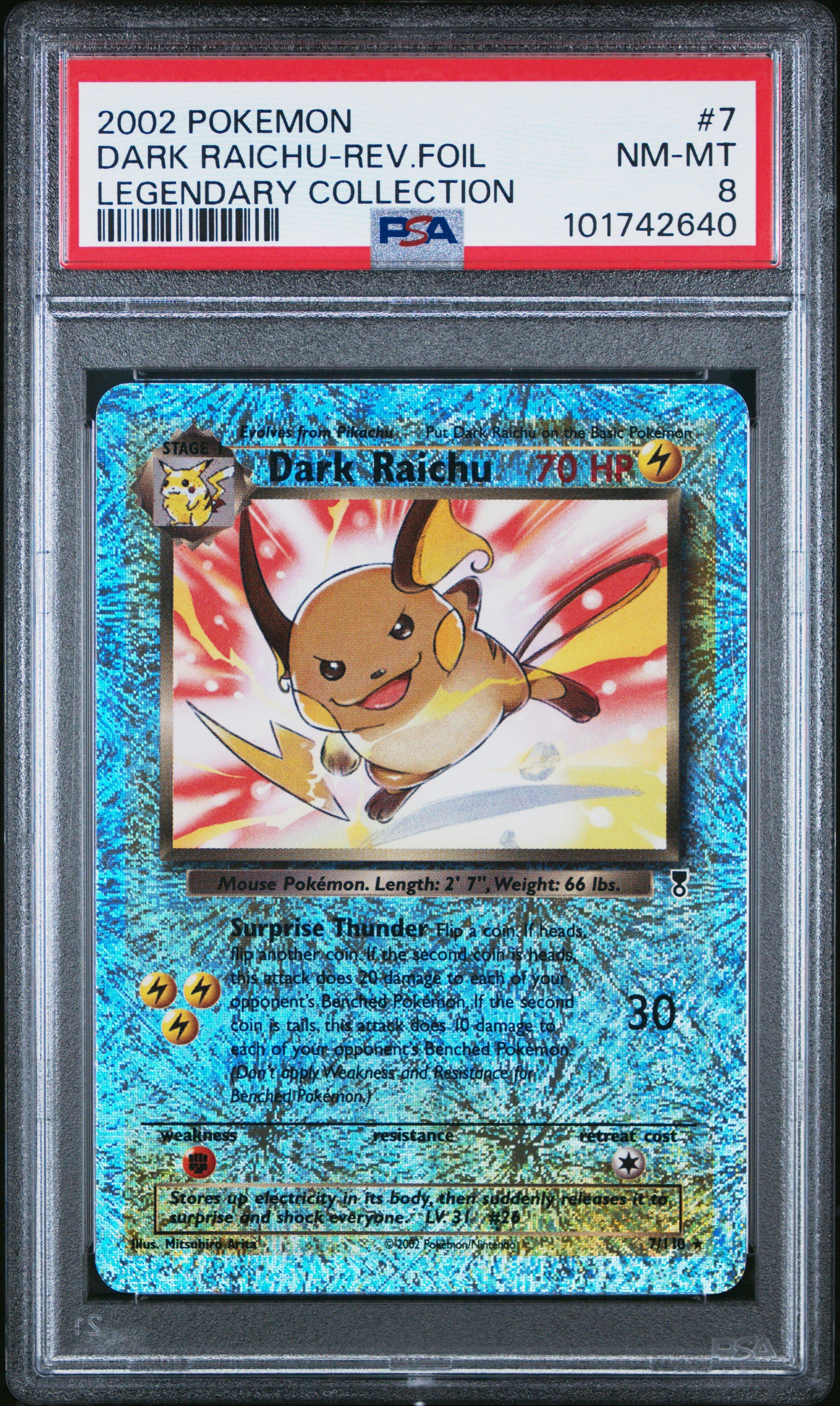 2002 Pokemon Legendary Collection 7 Dark Raichu-reverse Foil PSA 8