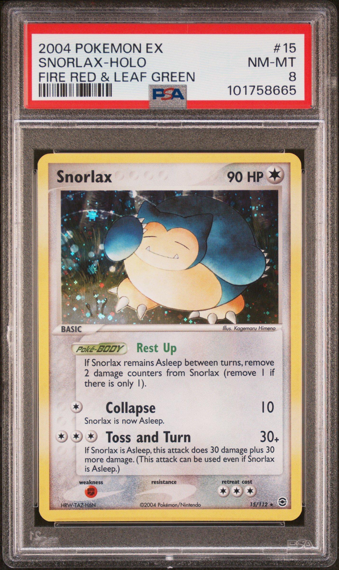 2004 Pokemon Ex Fire Red & Leaf Green 15 Snorlax-holo PSA 8 Graded