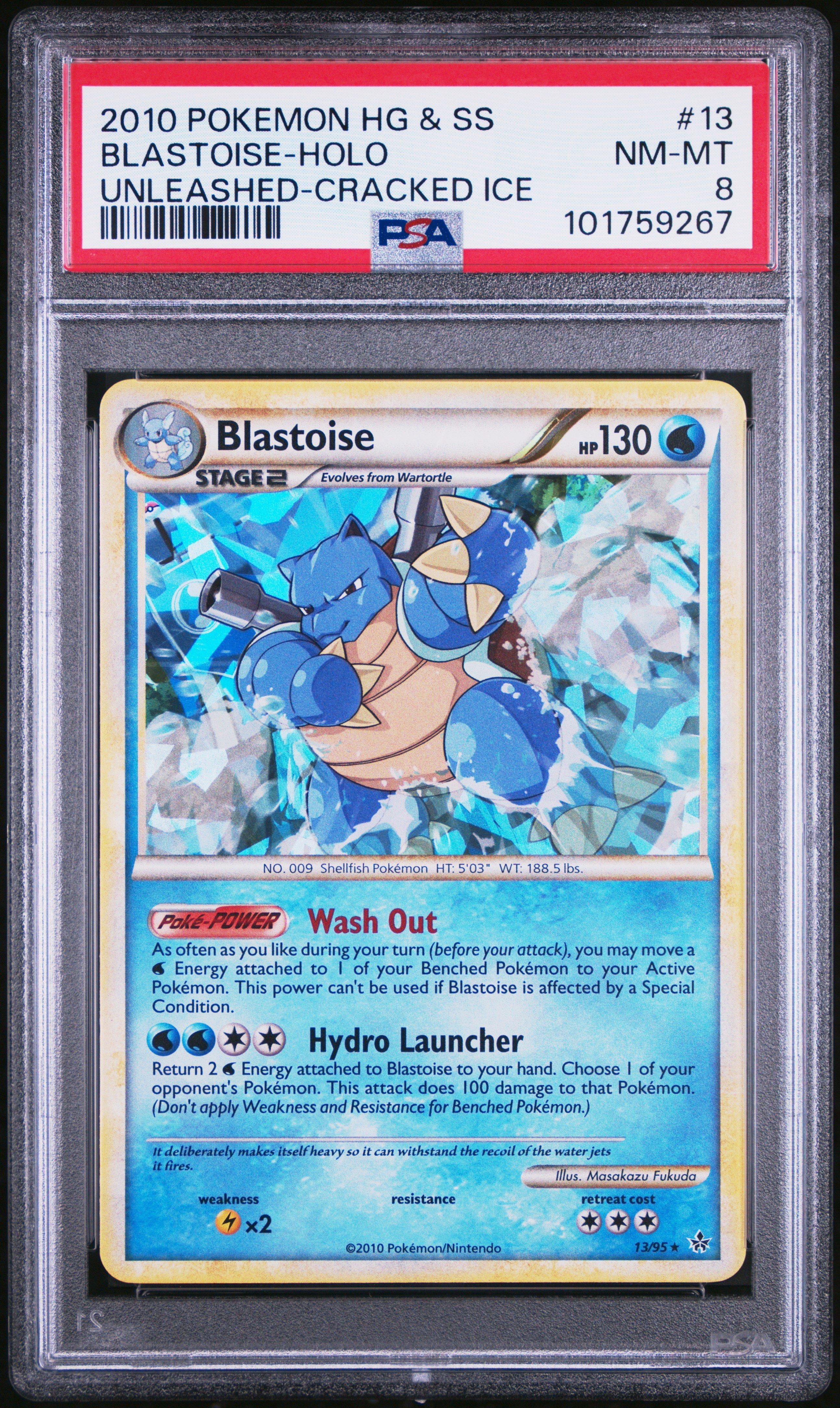 2010 Pokemon Heartgold & Soulsilver Unleashed 13 Blastoise-holo Cracked Ice PSA 8