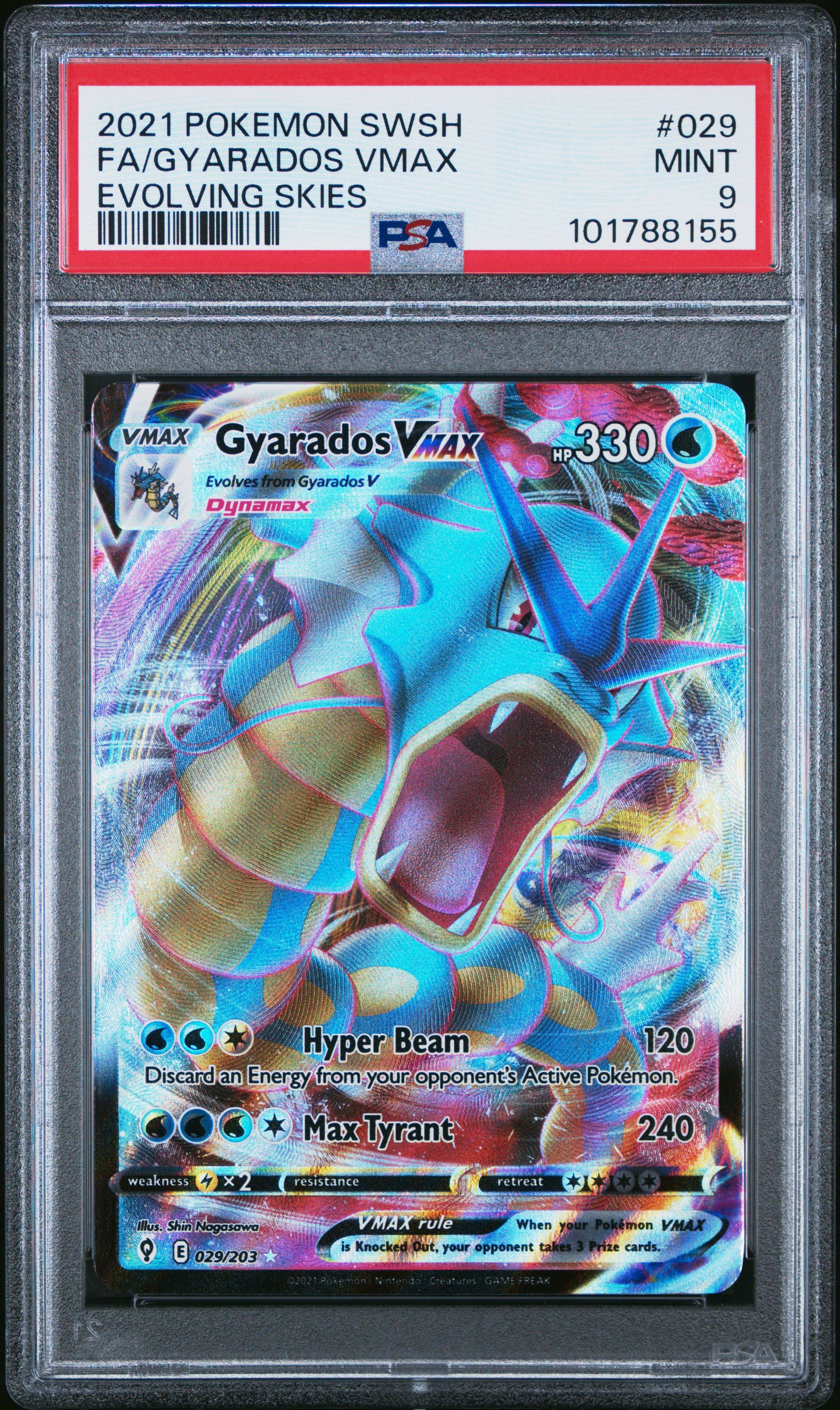 2021 Pokemon Sword & Shield Evolving Skies 029 Full Art/gyarados Vmax PSA
