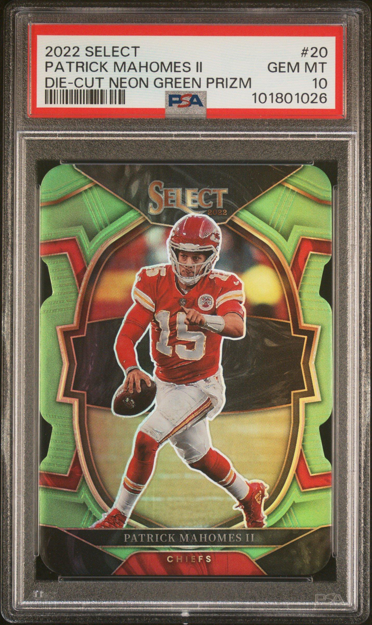 2022 Panini Select 20 Patrick Mahomes Ii Die-cut Neon Green Prizm PSA 10