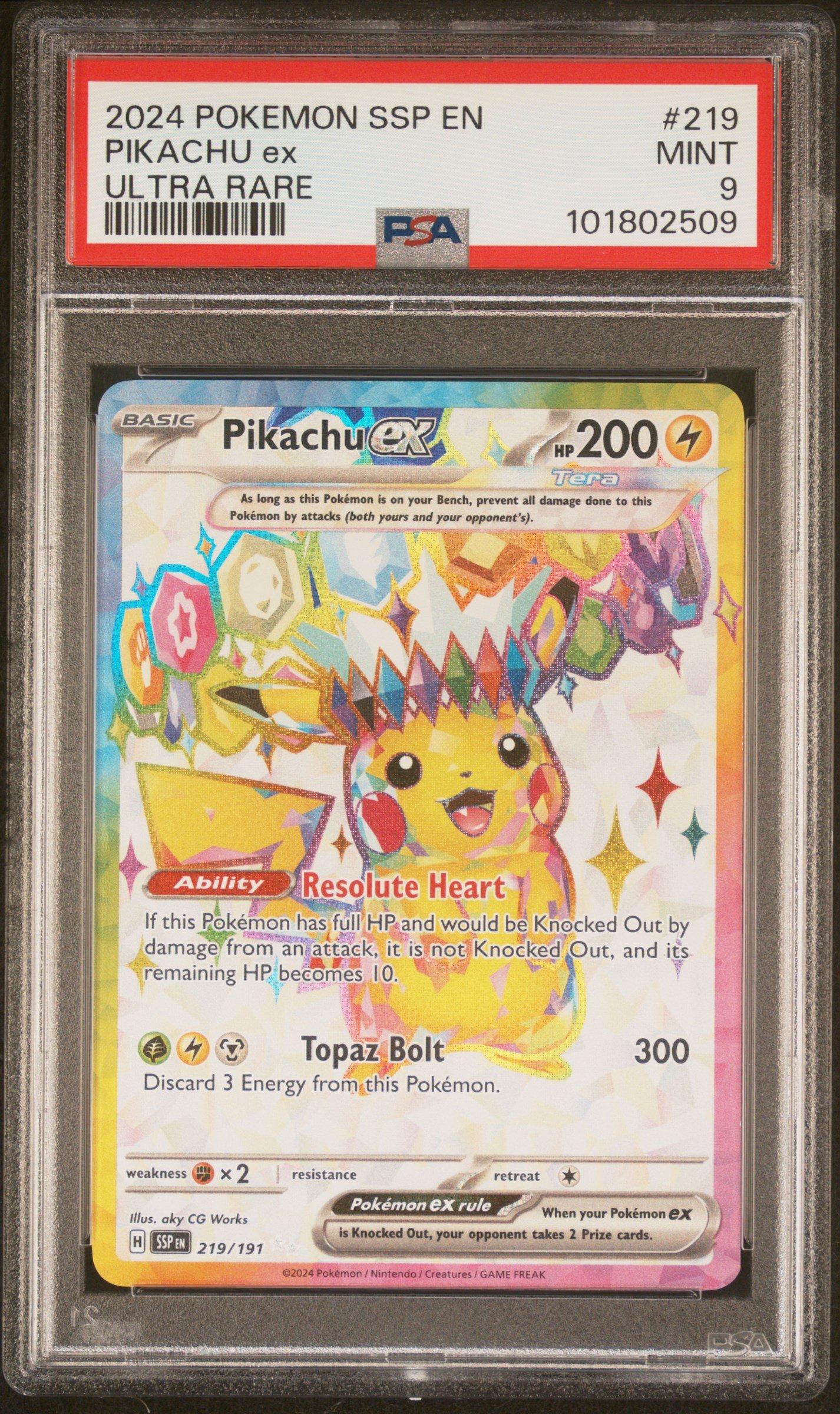 2024 Pokemon Ssp En-surging Sparks 219 Pikachu Ex Ultra Rare PSA 9