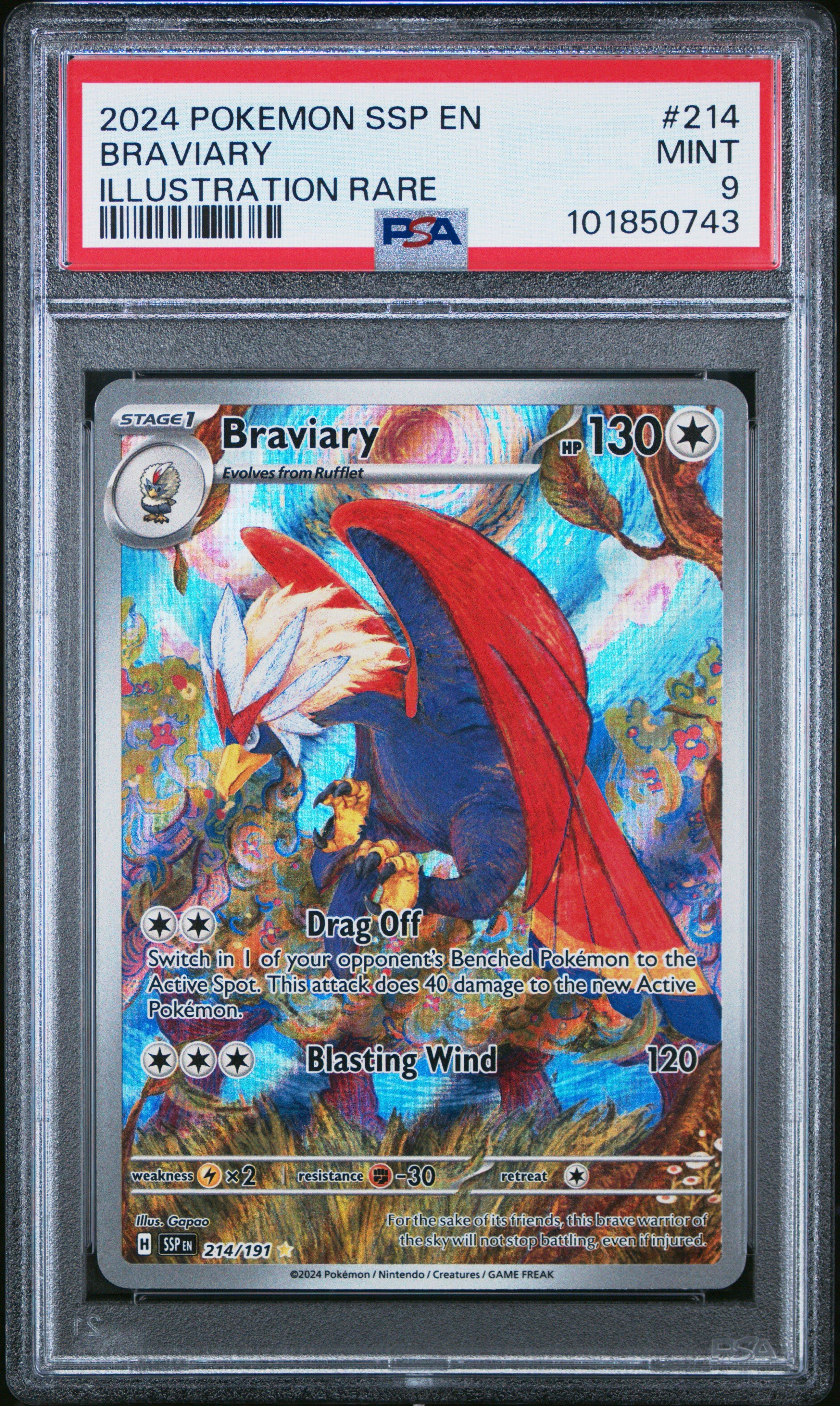 2024 Pokemon Ssp En-surging Sparks 214 Braviary Illustration Rare PSA