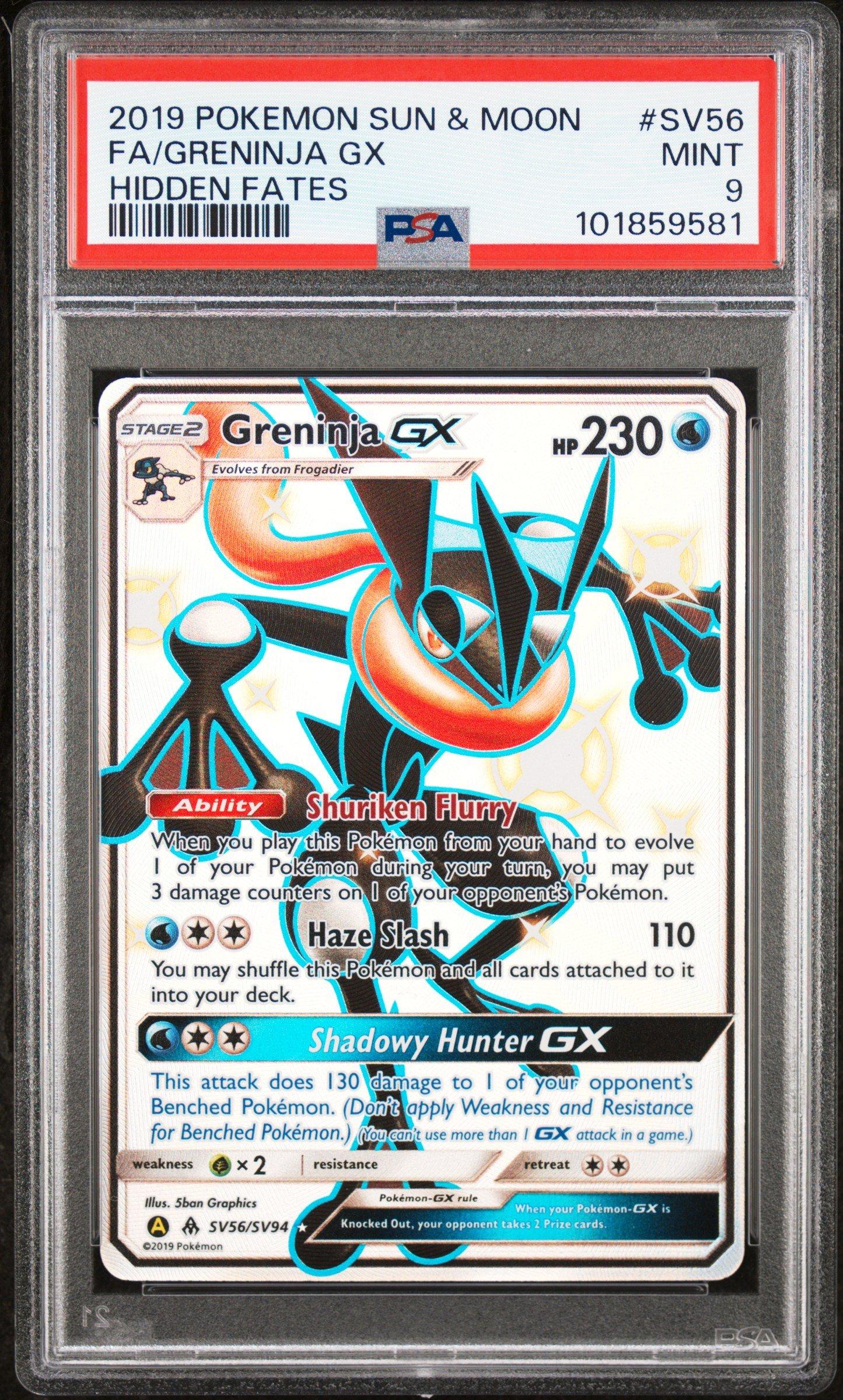 2019 Pokemon Sun & Moon Hidden Fates Sv56 Full Art/greninja Gx PSA