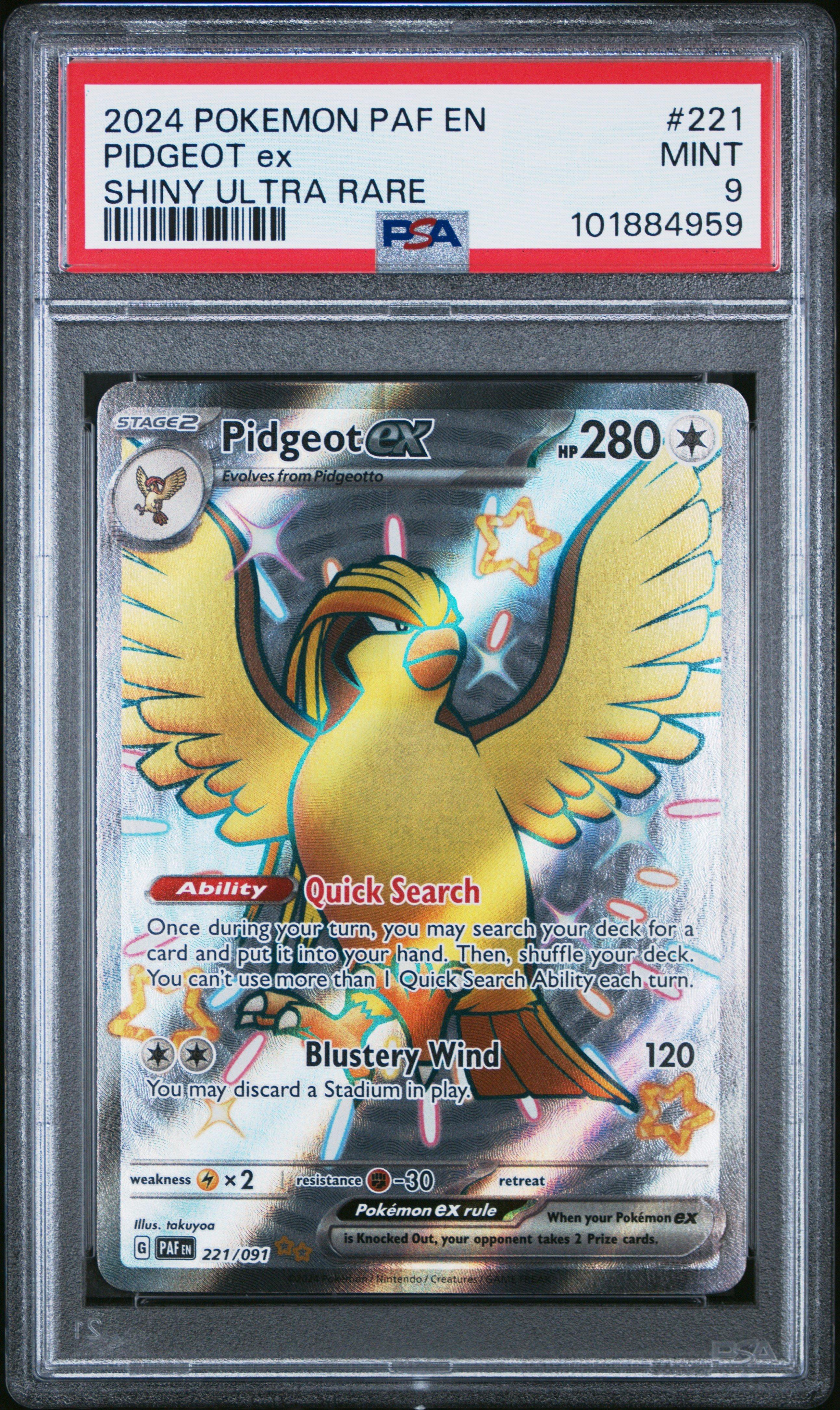 rare pidgeot pokemon card 2024 Pokemon Paf En-paldean Fates 221 Pidgeot Ex Shiny Ultra Rare PSA 9  Graded Card