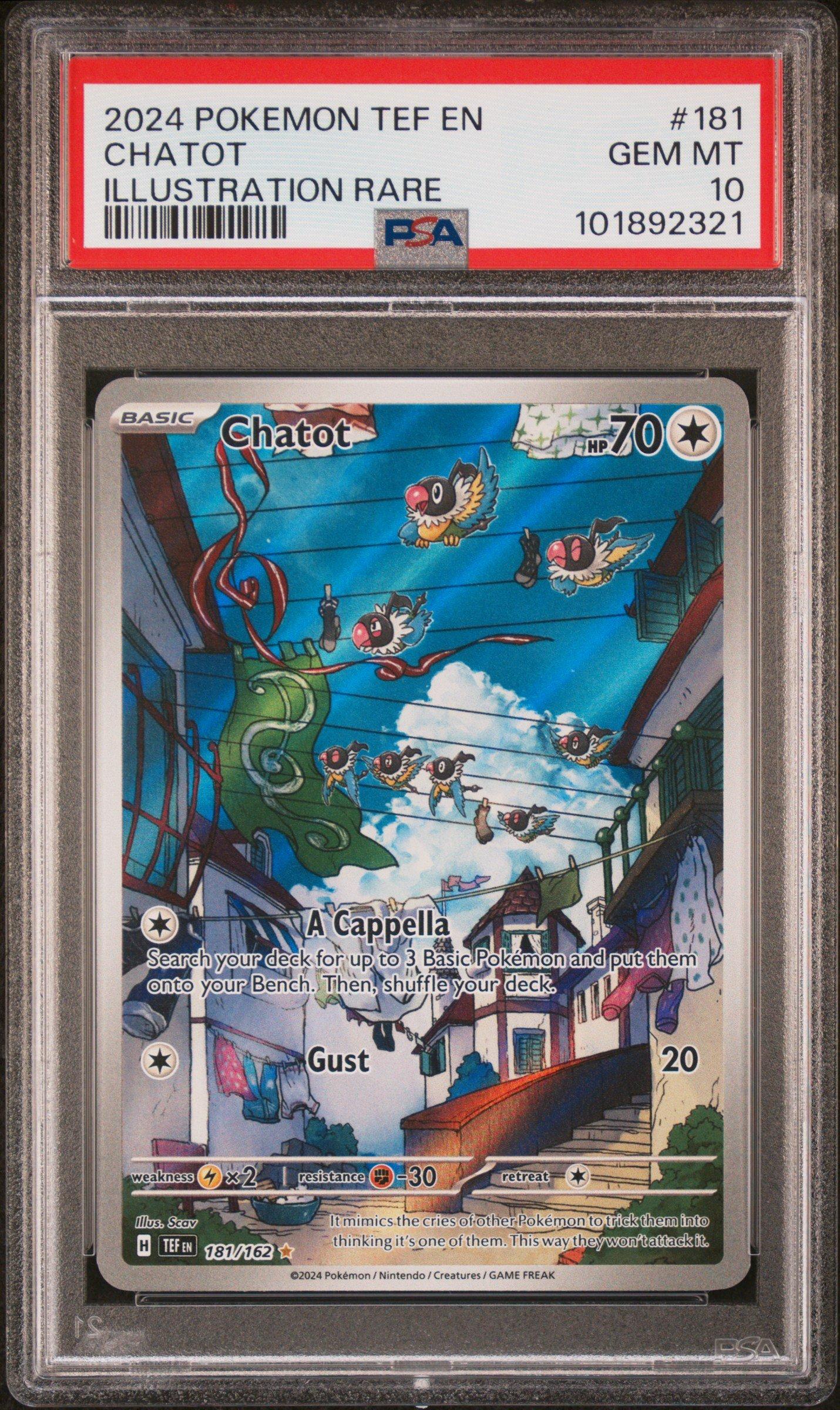 2024 Pokemon Tef En-temporal Forces 181 Chatot Illustration Rare PSA