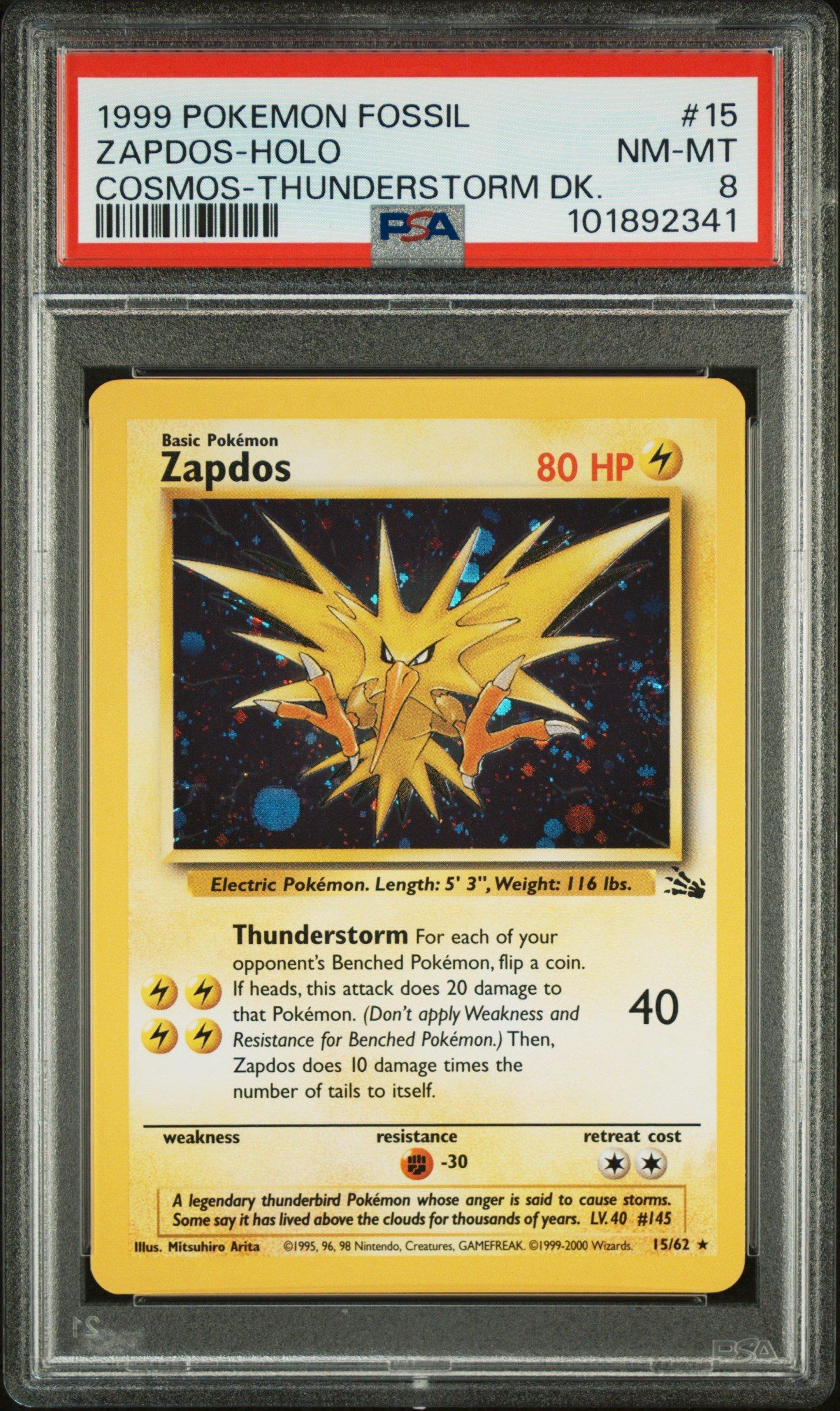 1999 Pokemon Fossil 15 Zapdos-holo Cosmos-thunderstorm Deck PSA