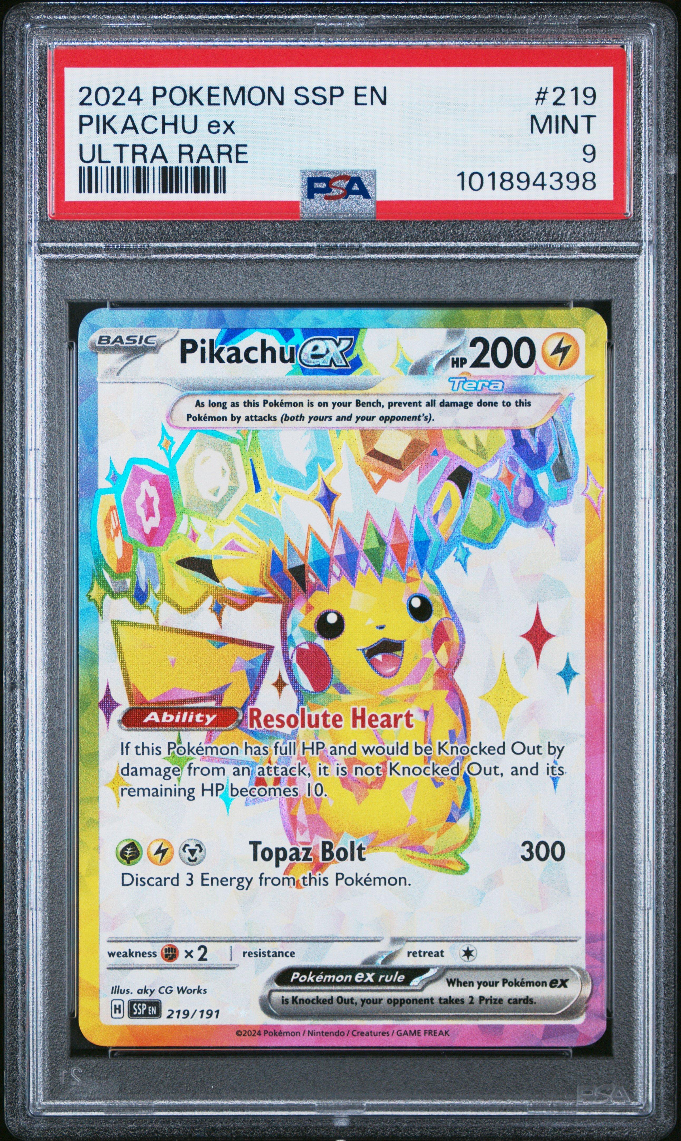 2024 Pokemon Ssp En-surging Sparks 219 Pikachu Ex Ultra Rare PSA 9