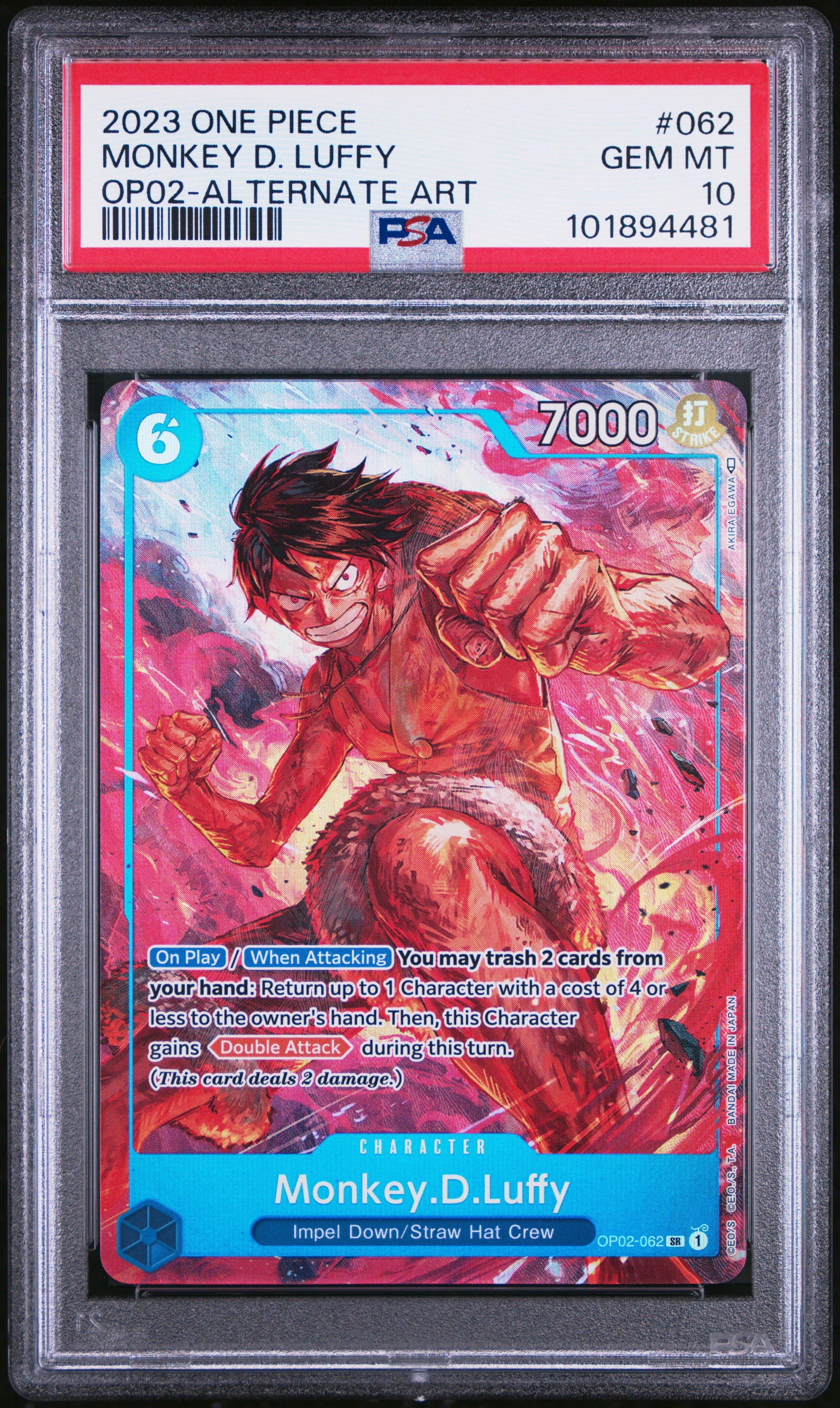 2023 One Piece Op02-paramount War 062 Monkey D. Luffy Alternate Art PSA 10