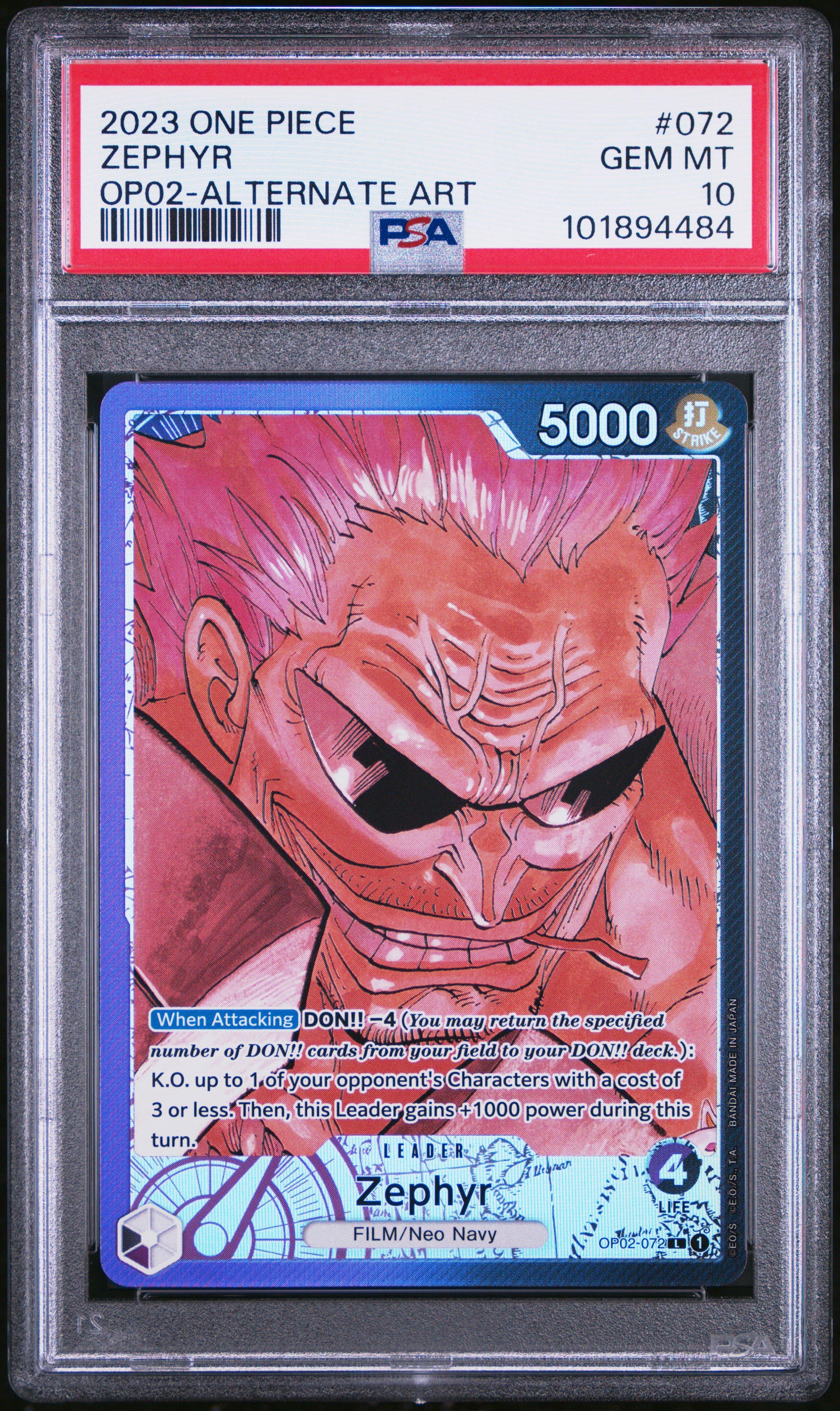 2023 One Piece Paramount War 072 Zephyr Alternate Art PSA