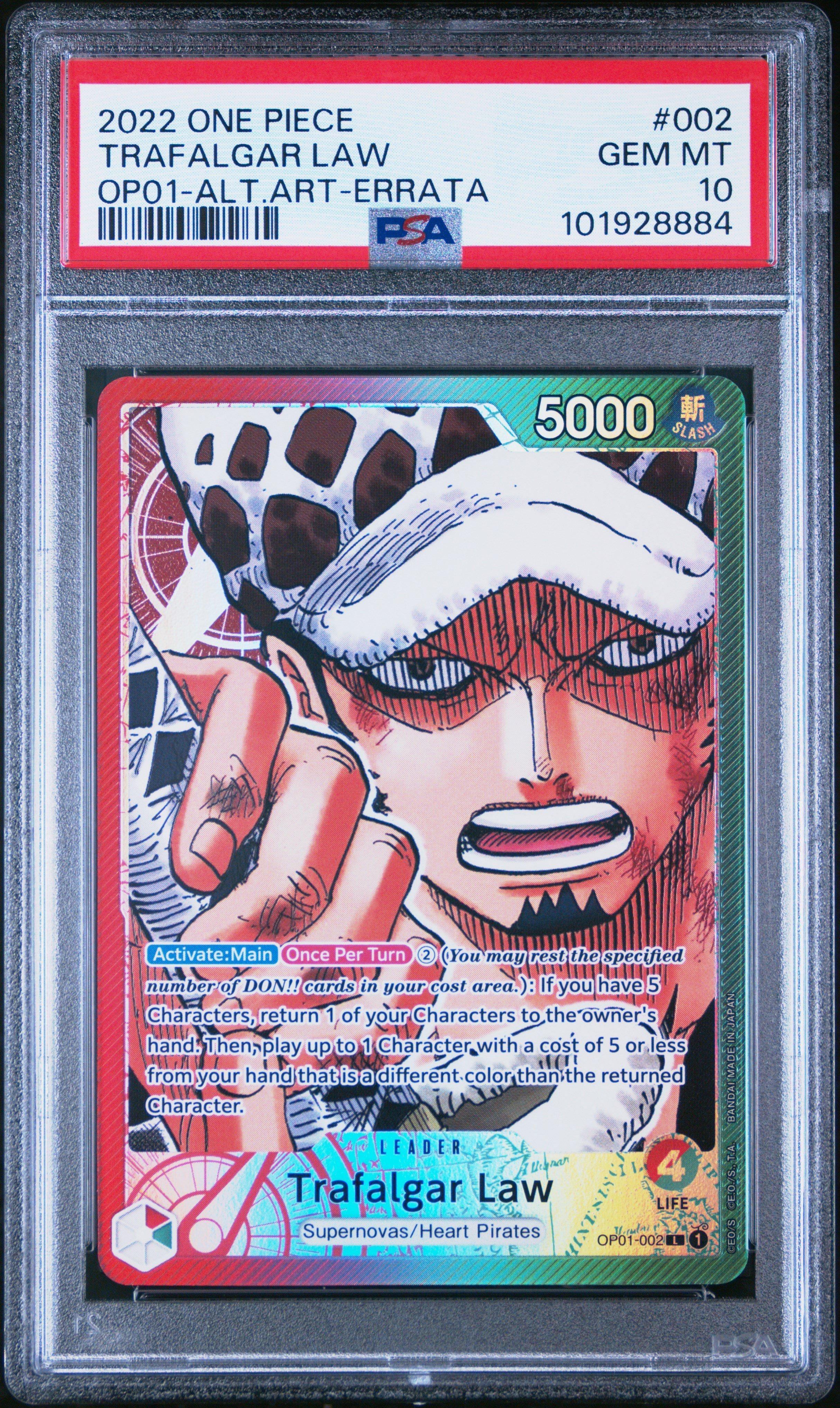 2022 One Piece Op01-romance Dawn 002 Trafalgar Law Alternate Art-errata PSA 10
