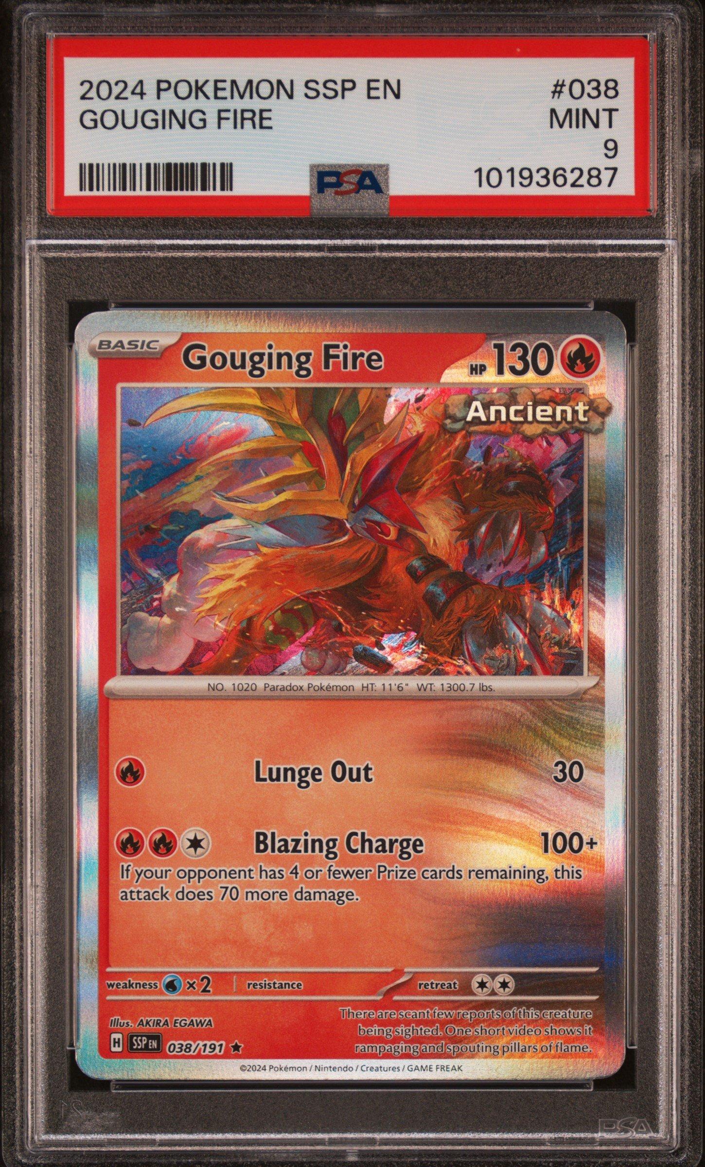 PSA9 ファイヤー　カードダス 2024 Pokemon Ssp En-surging Sparks 038 Gouging Fire PSA 9 Graded