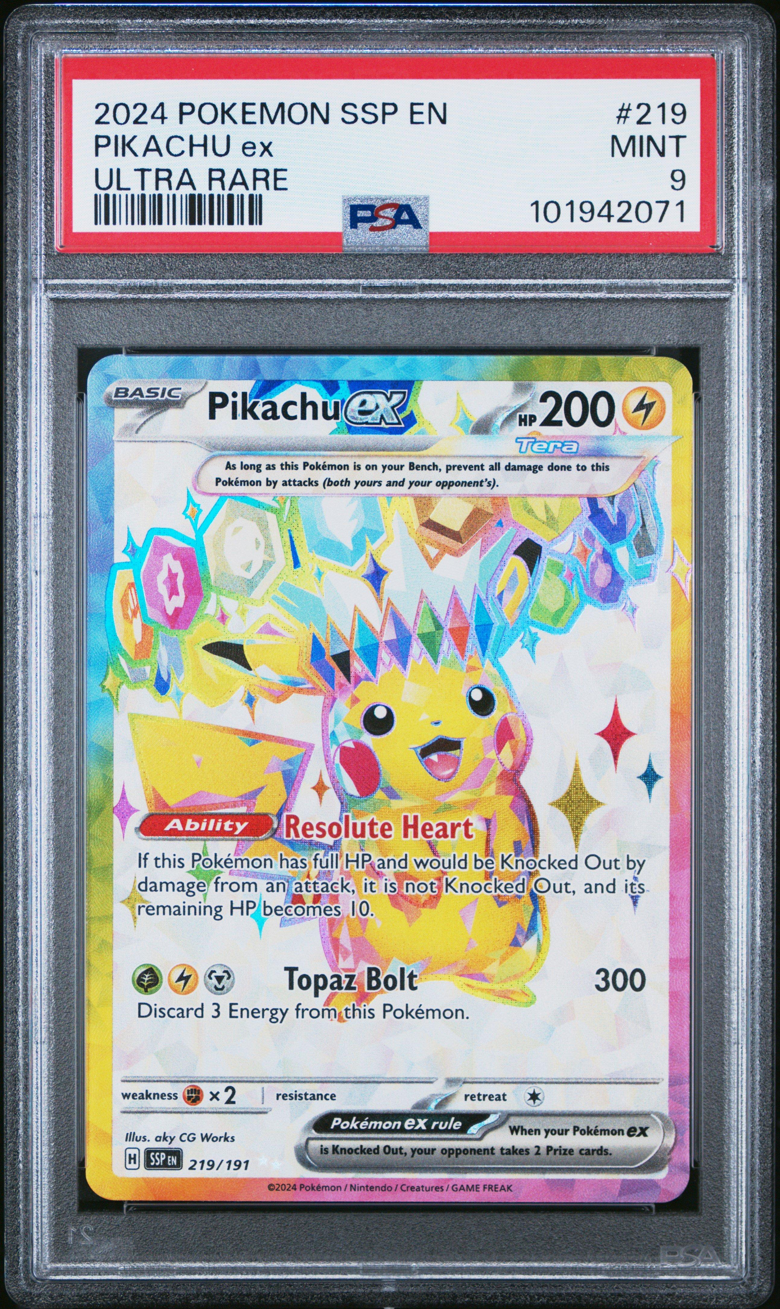 2024 Pokemon Ssp En-surging Sparks 219 Pikachu Ex Ultra Rare PSA 9