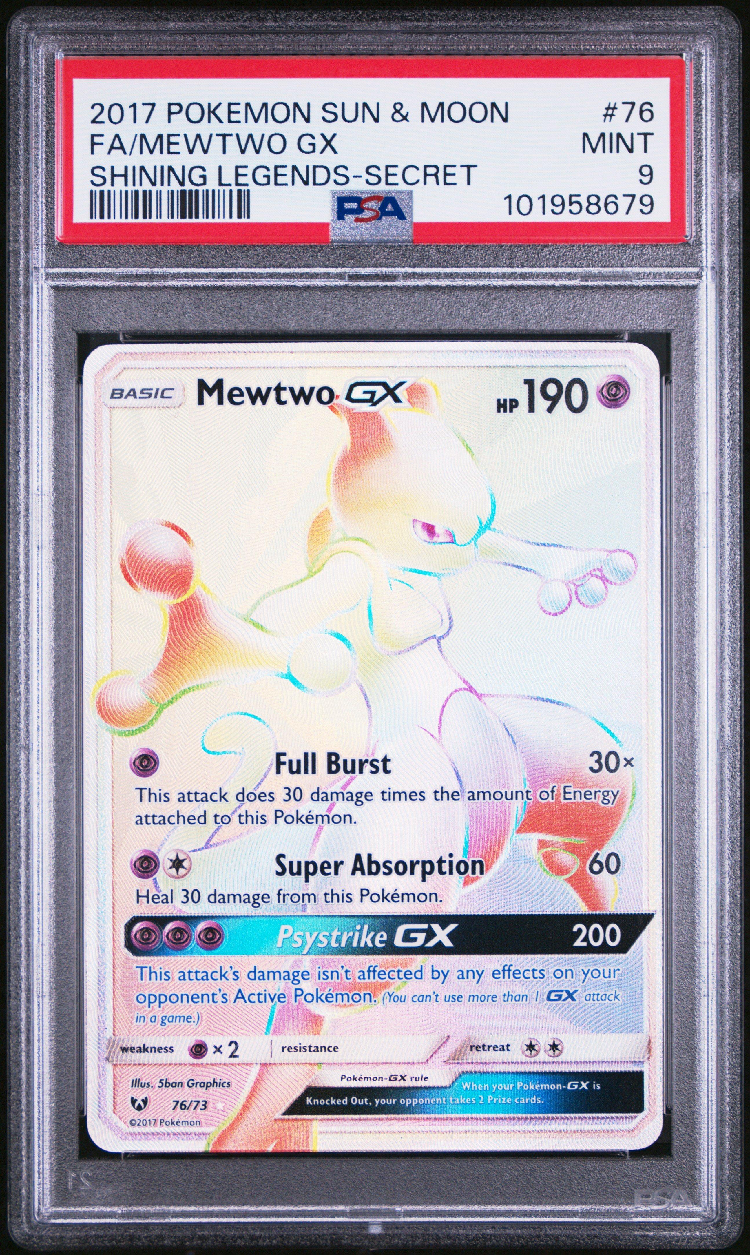 2017 Pokemon Sun & Moon Shining Legends 76 Full Art/mewtwo Gx Secret PSA