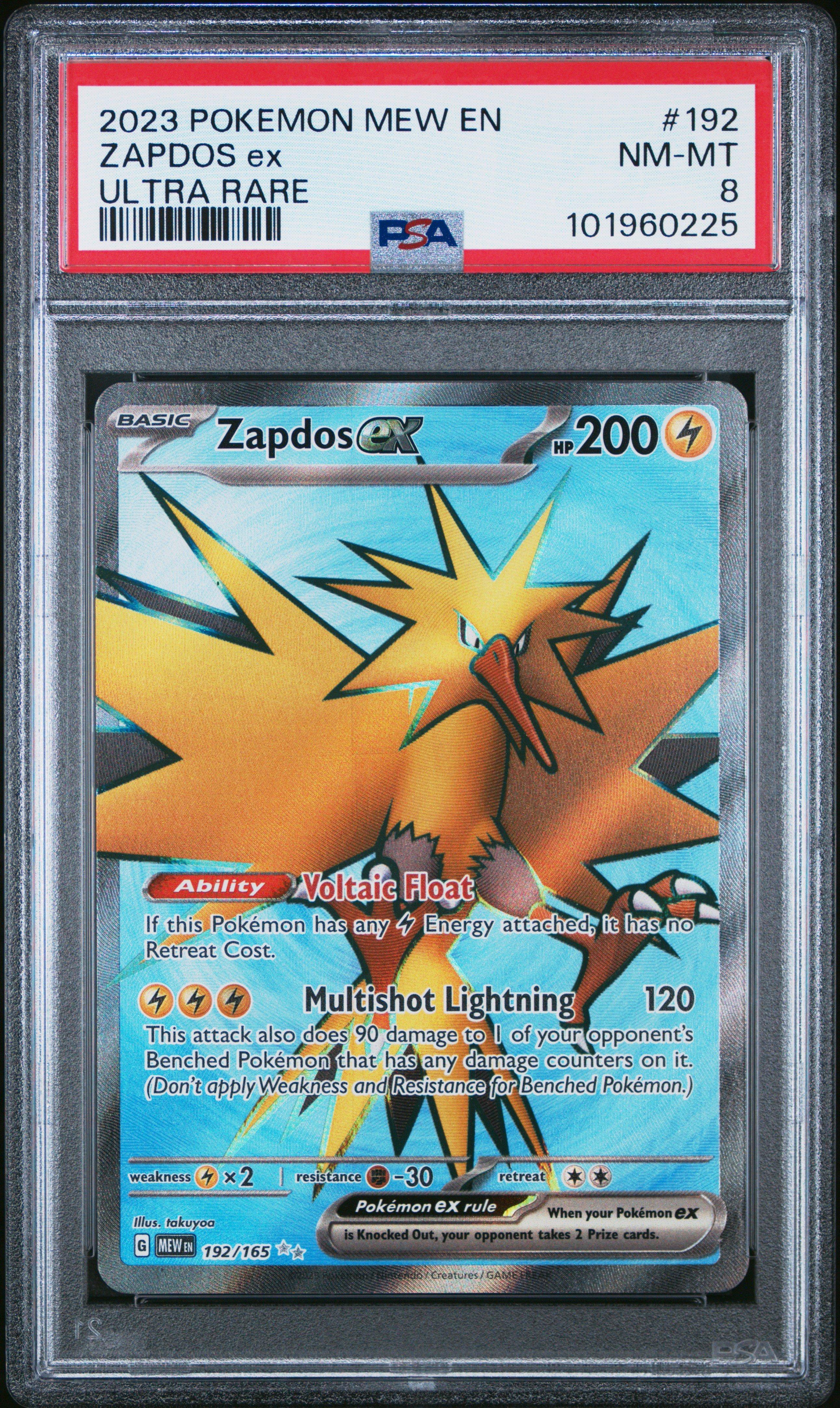 2023 Pokemon Mew En-151 192 Zapdos Ex Ultra Rare PSA 8 Graded Card