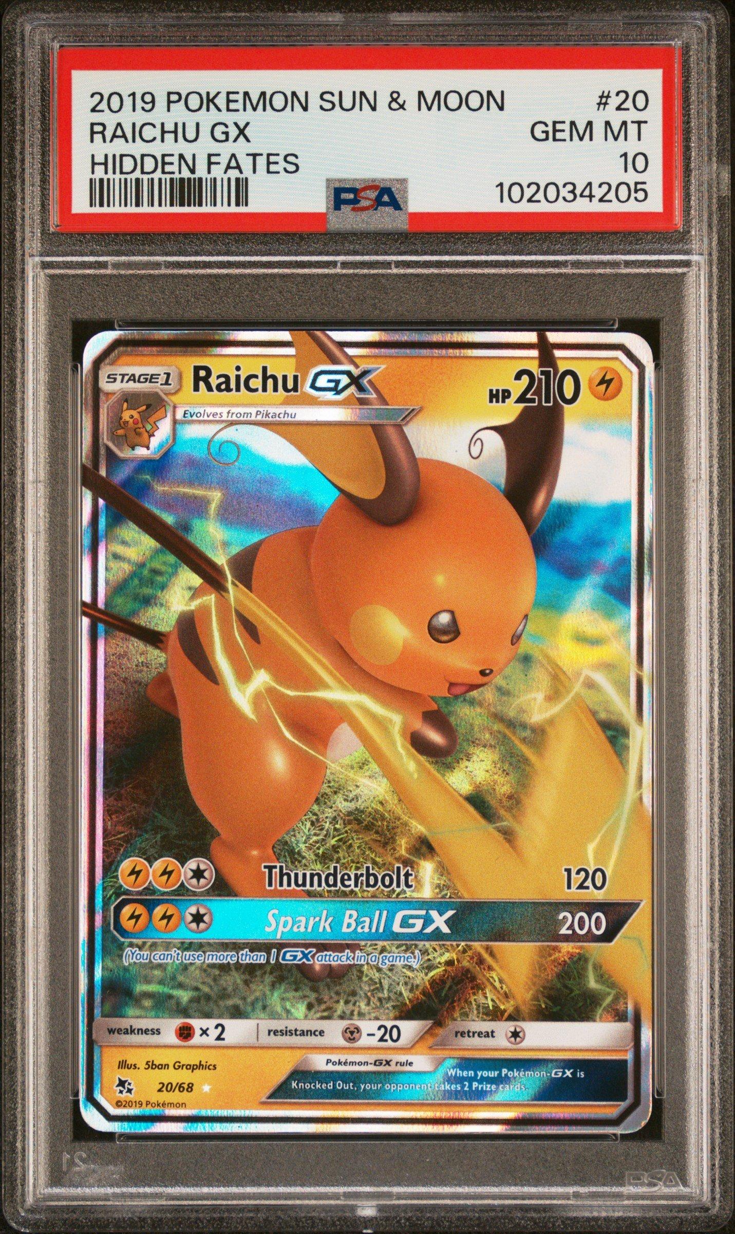 2019 Pokemon Sun & Moon Hidden Fates 20 Raichu Gx PSA