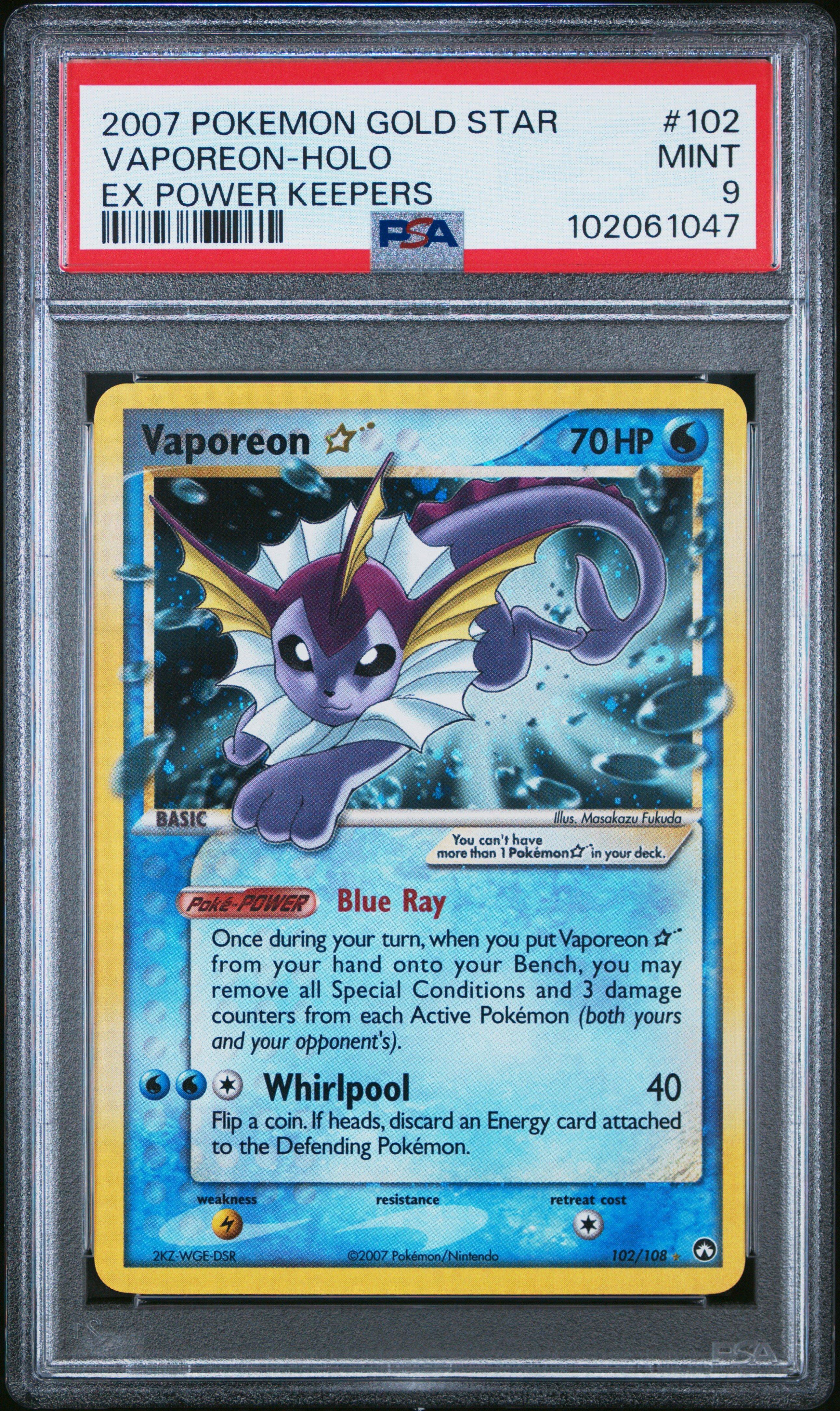 2007 Pokemon Ex Power Keepers 102 Vaporeon-holo Gold Star PSA 9