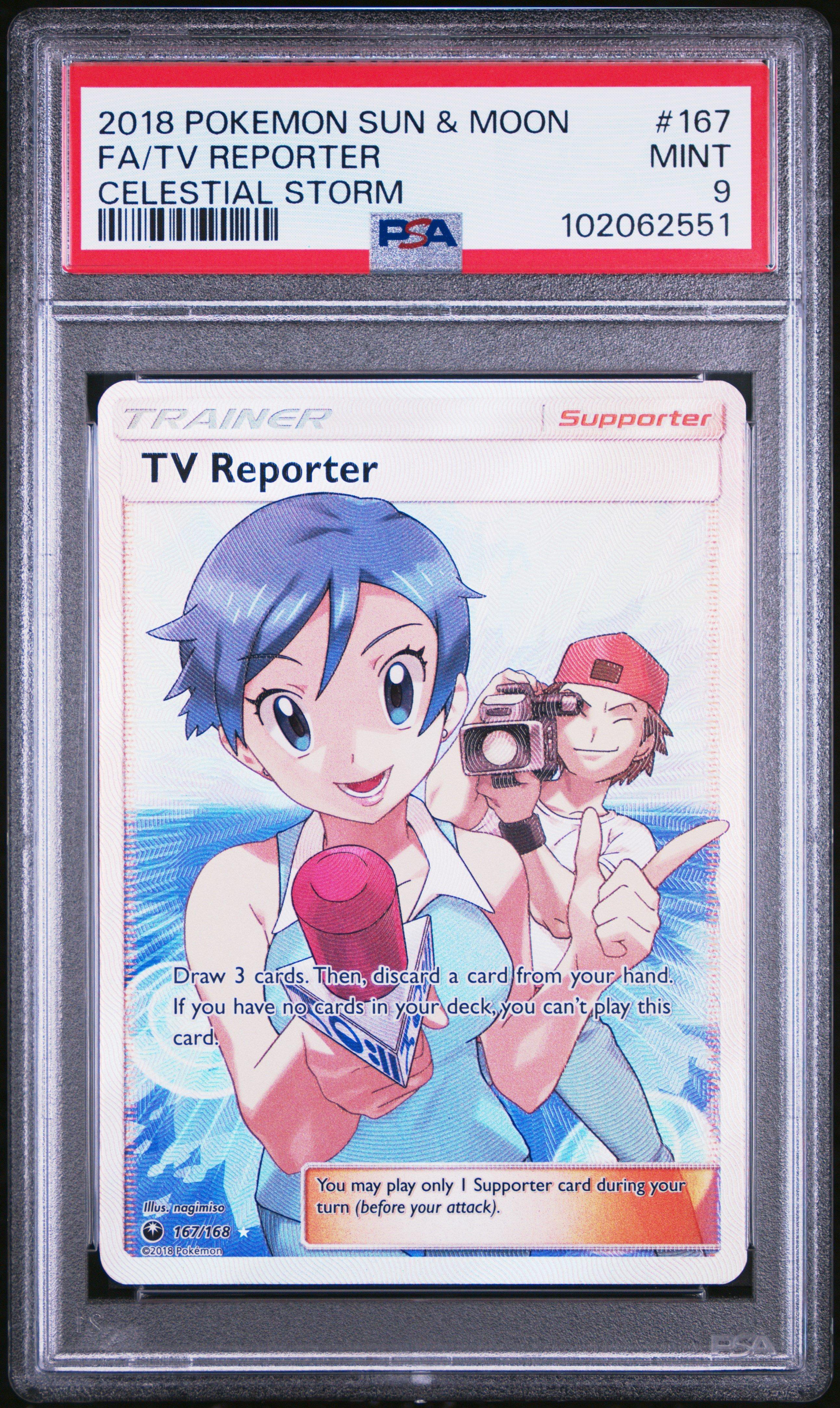 2018 Pokemon Sun & Moon Celestial Storm 167 Full Art/tv Reporter PSA