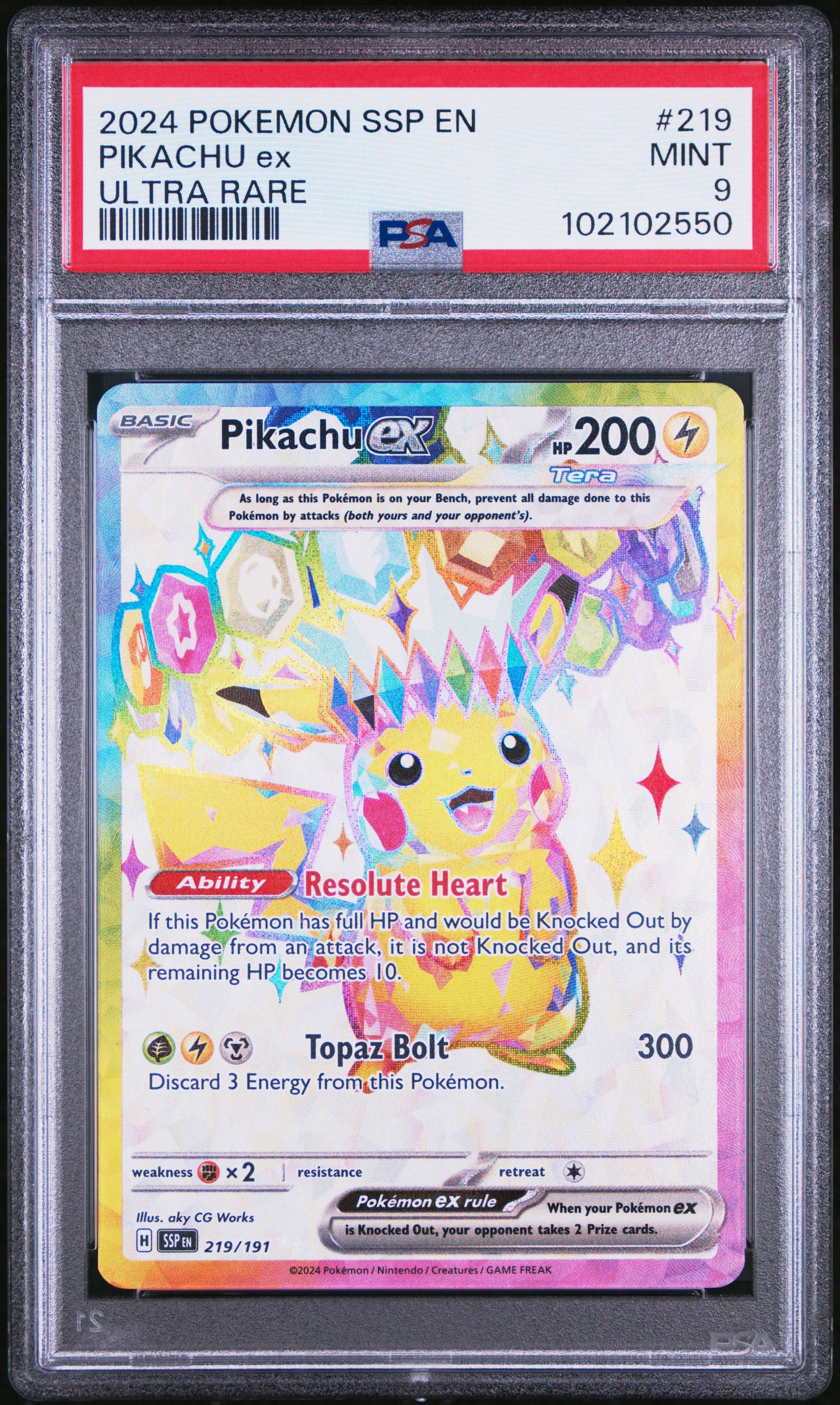 2024 Pokemon Ssp En-surging Sparks 219 Pikachu Ex Ultra Rare PSA 9