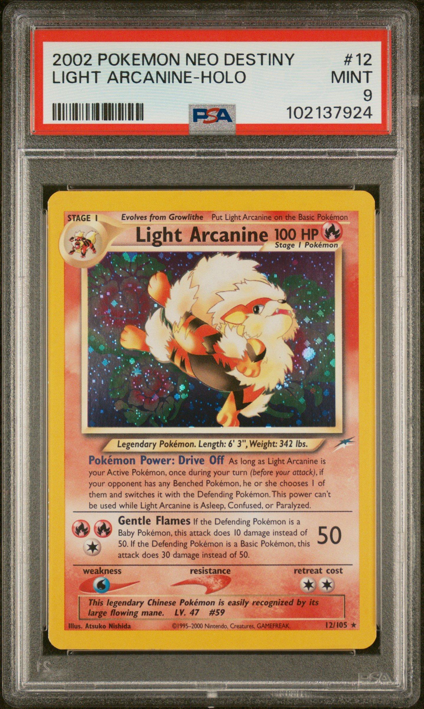 2002 Pokemon Neo Destiny 12 Light Arcanine-holo PSA 9 Graded Card