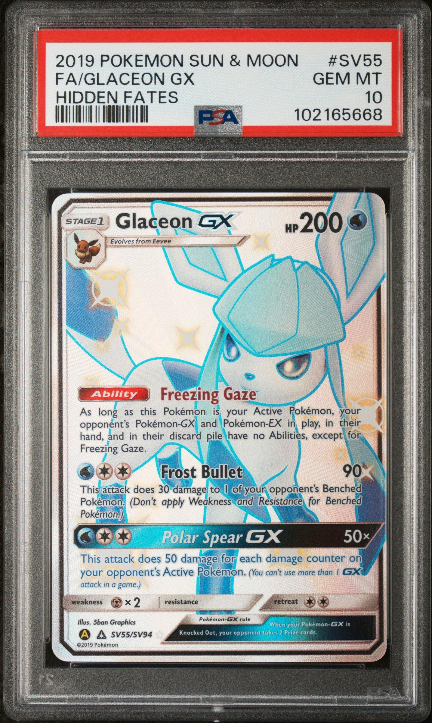 2019 Pokemon Sun & Moon Hidden Fates Sv55 Full Art/glaceon Gx PSA