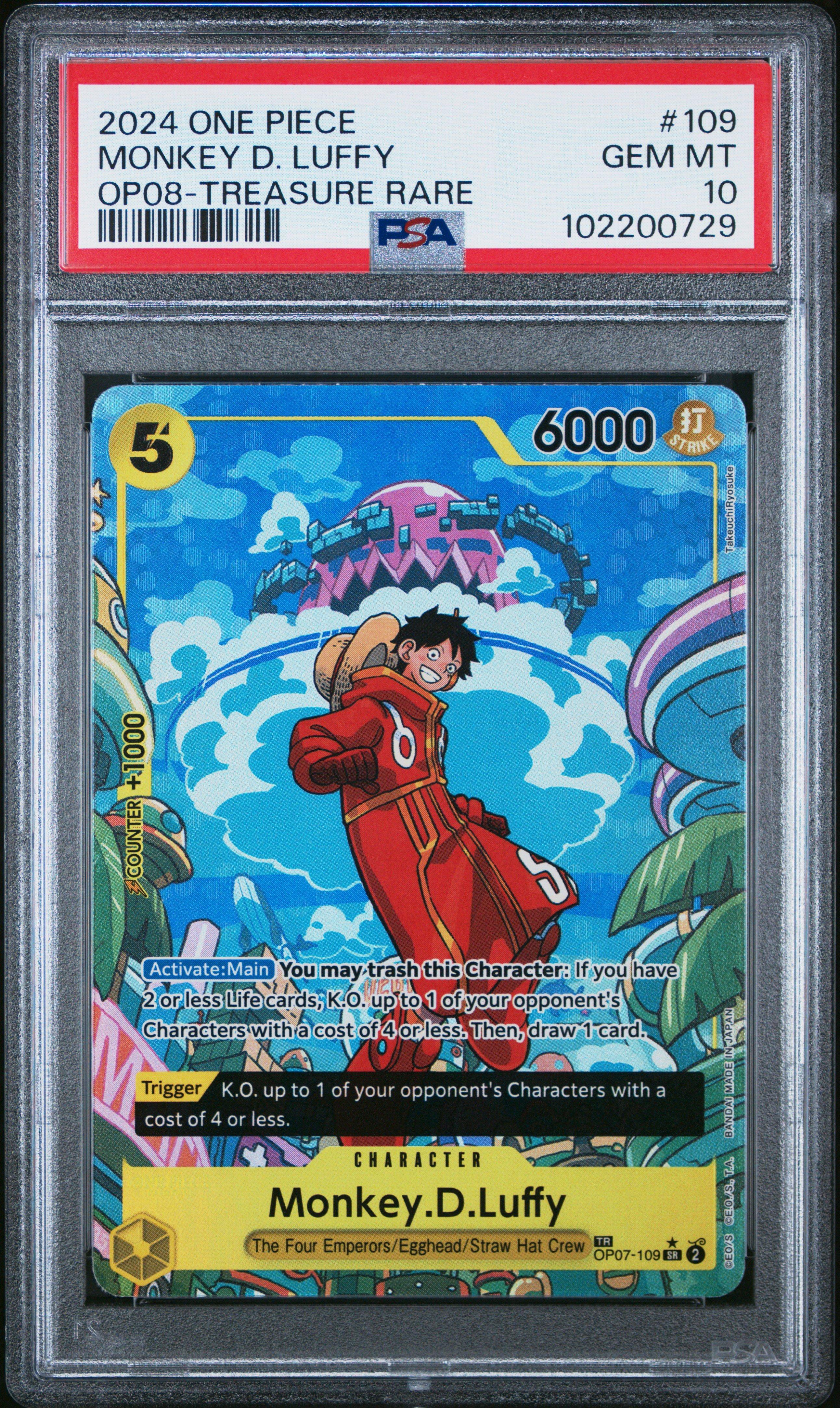 2024 One Piece Op08-two Legends 109 Monkey D. Luffy Treasure Rare PSA 10
